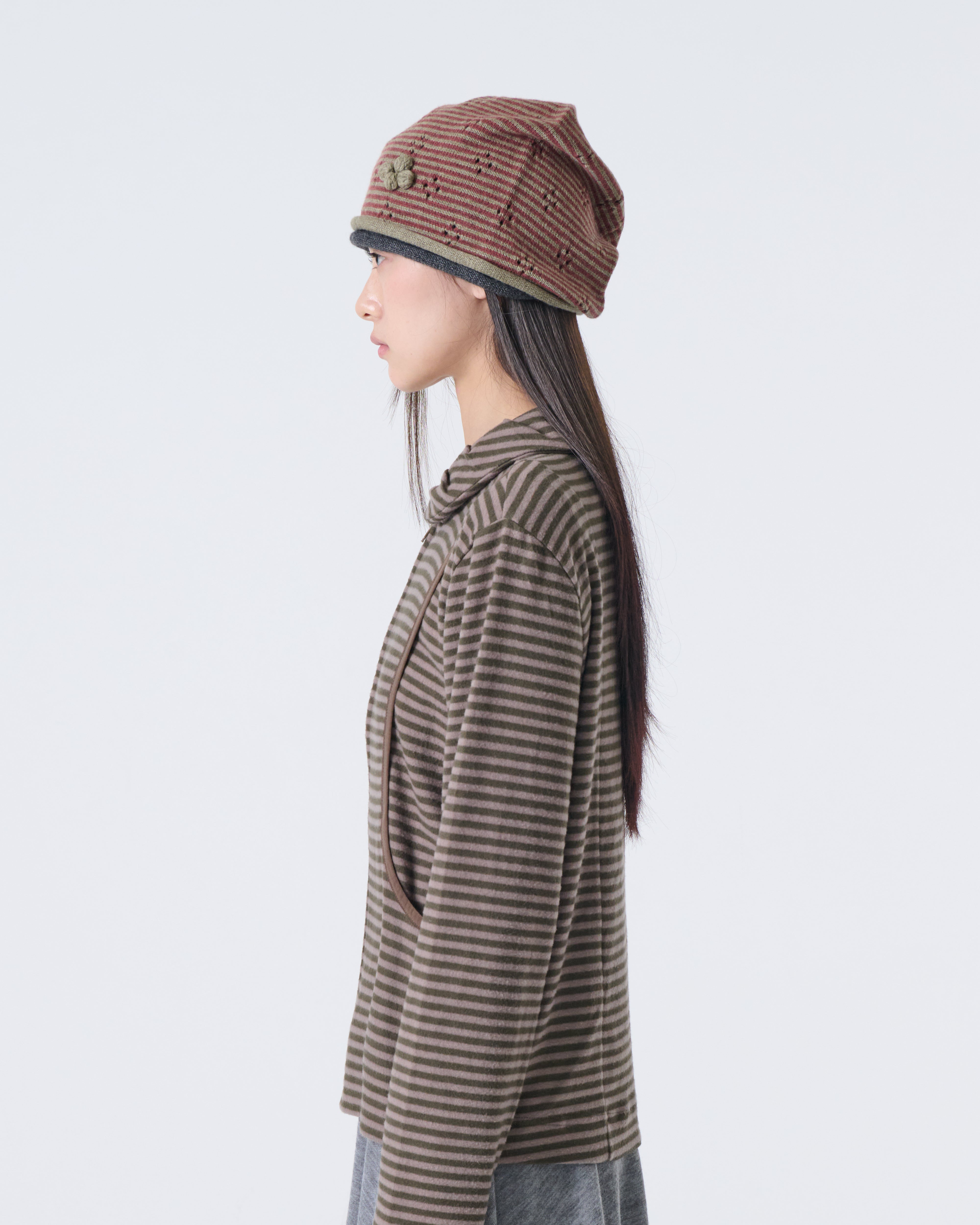 KNIT ROLLED BEANIE [OLIVE]