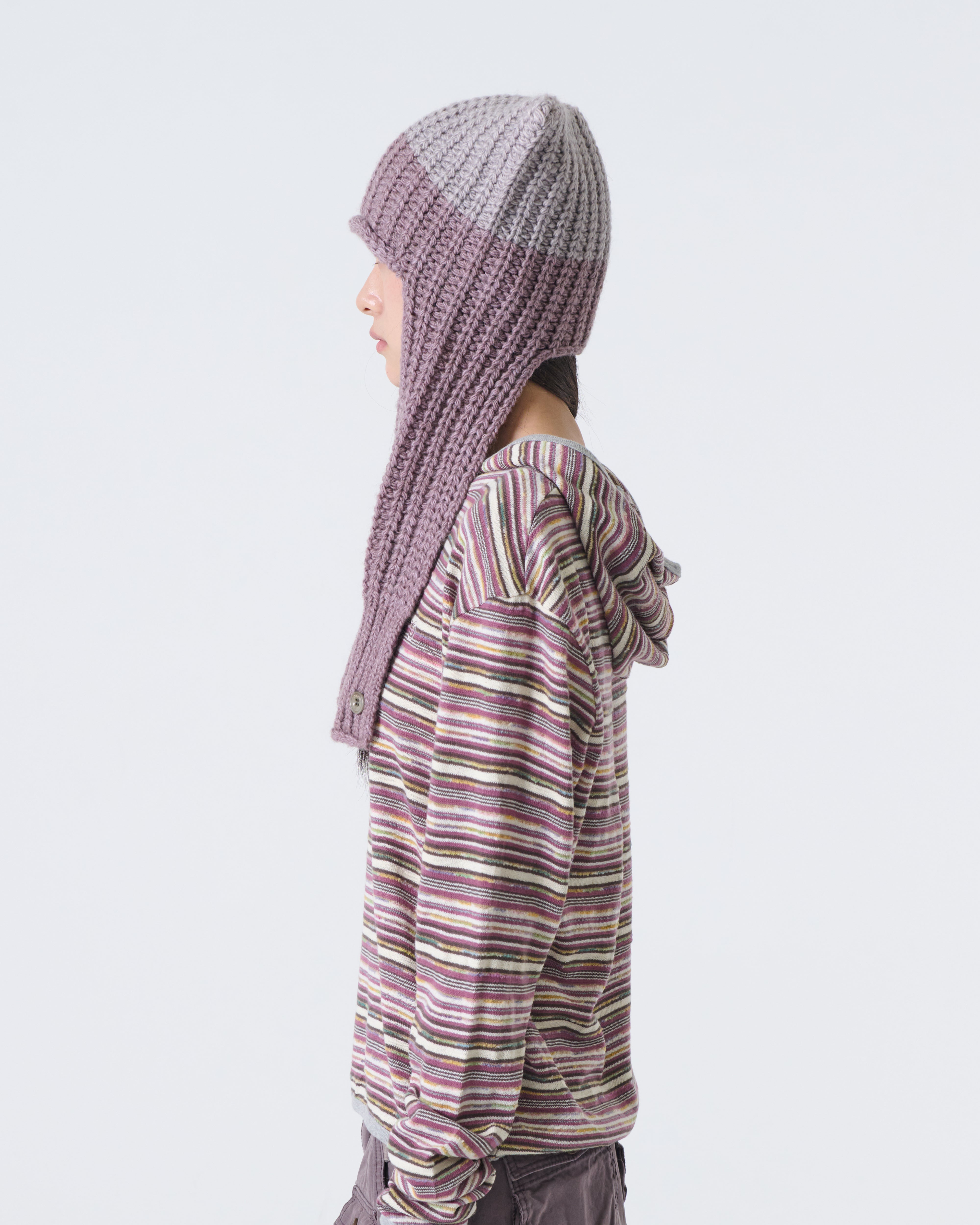 STRIPE KNIT HOODIE [PURPLE]