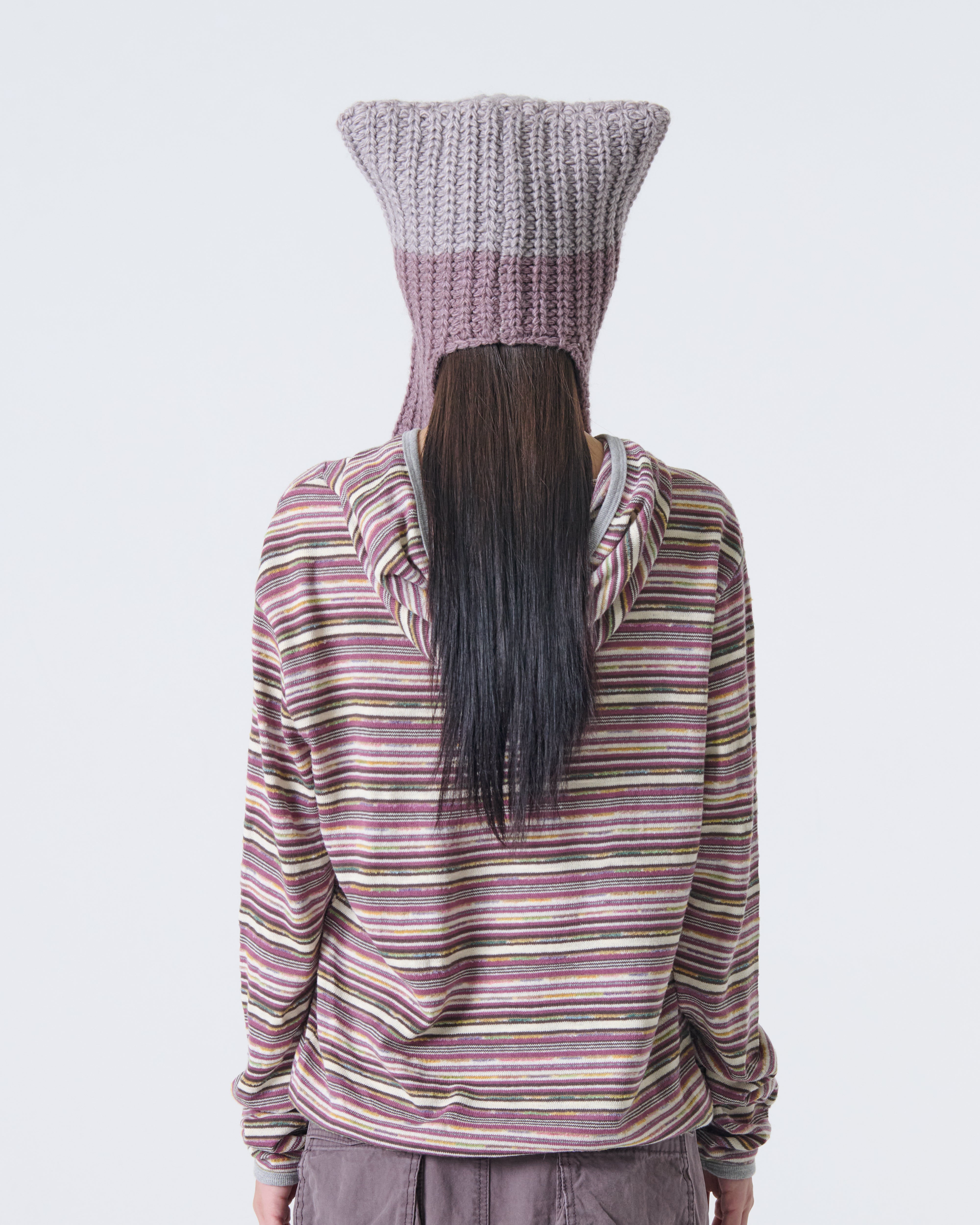 STRIPE KNIT HOODIE [PURPLE]