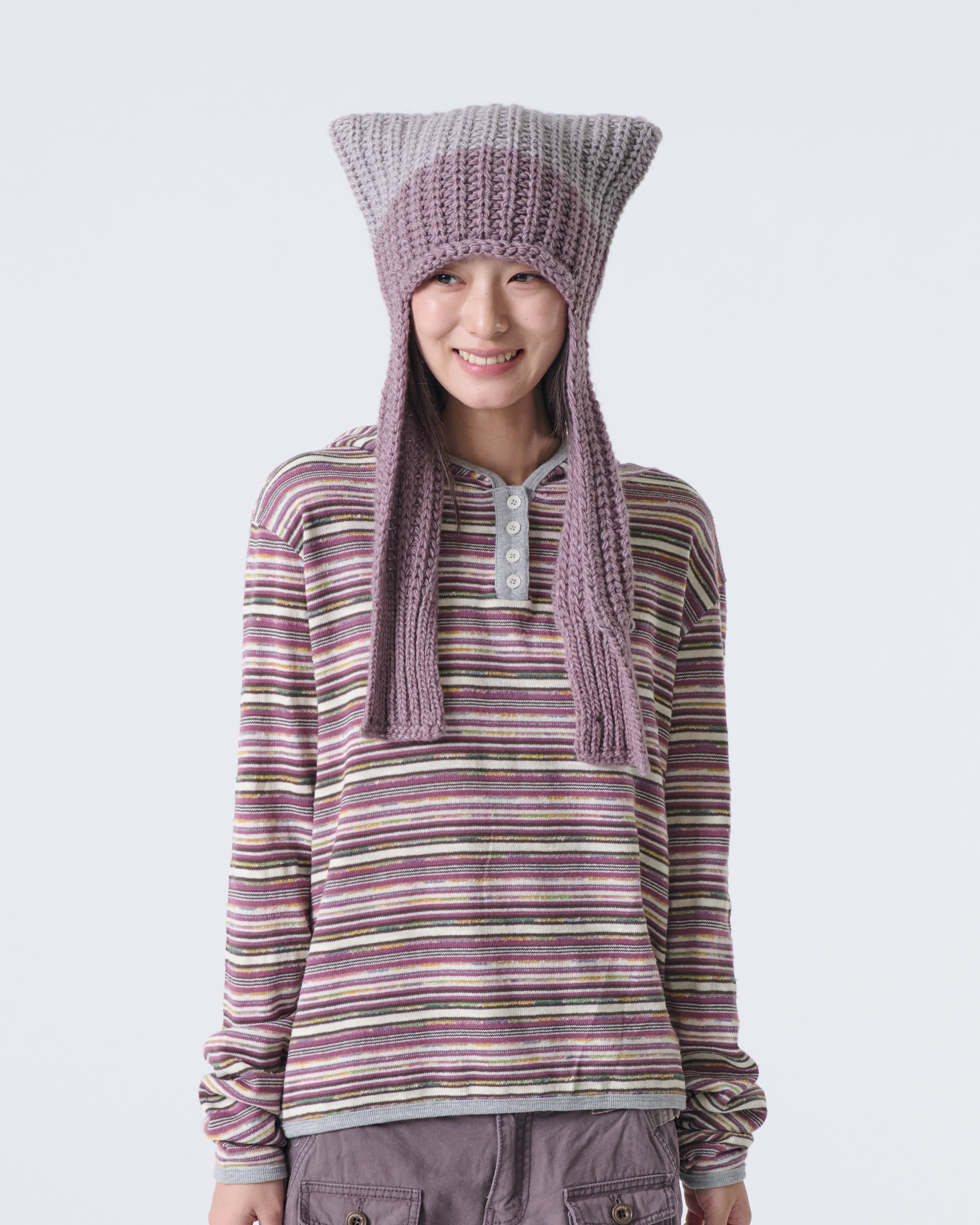 STRIPE KNIT HOODIE [PURPLE]