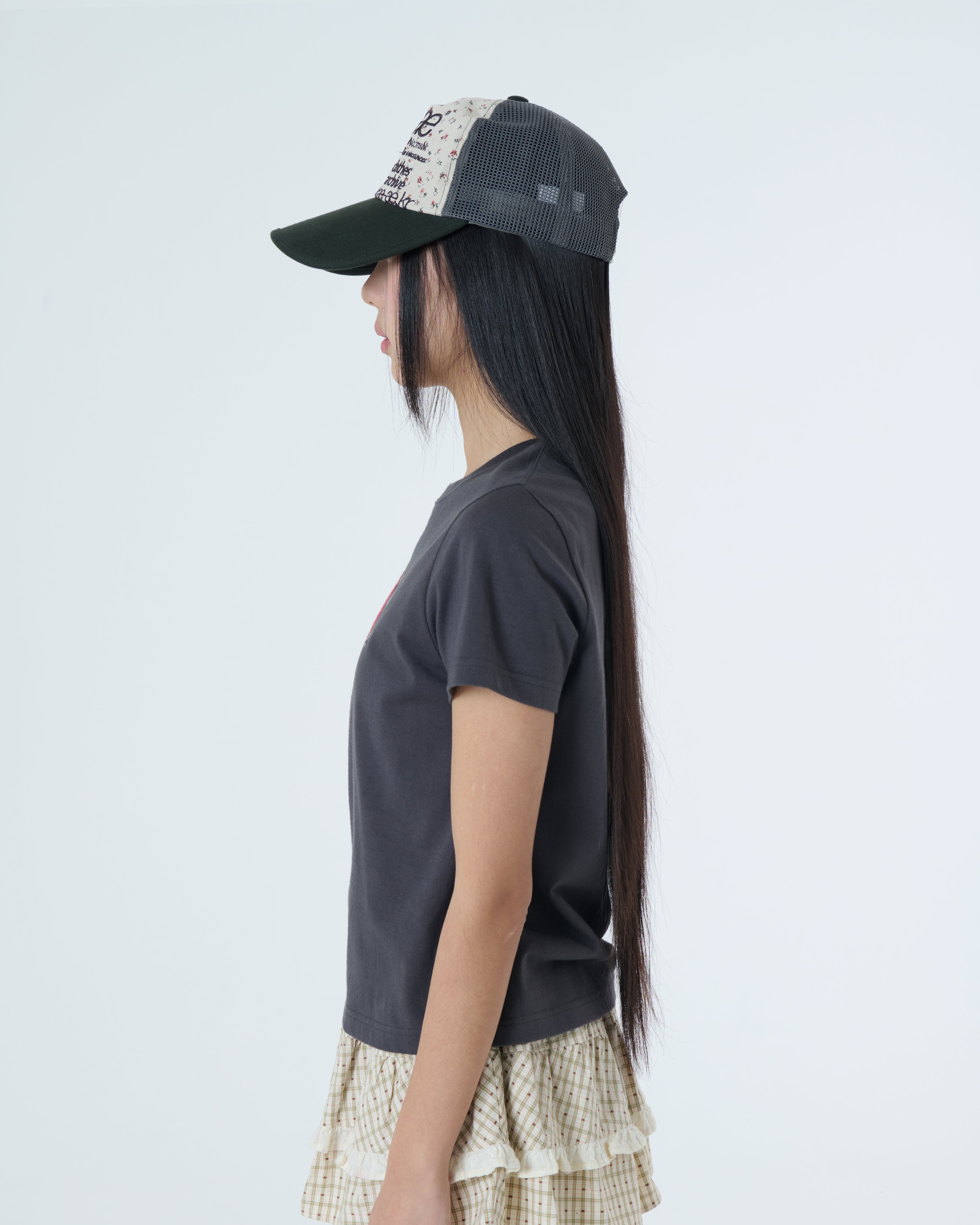 WEB LOGO FLOWER MESH CAP [BEIGE/DARK GREEN]