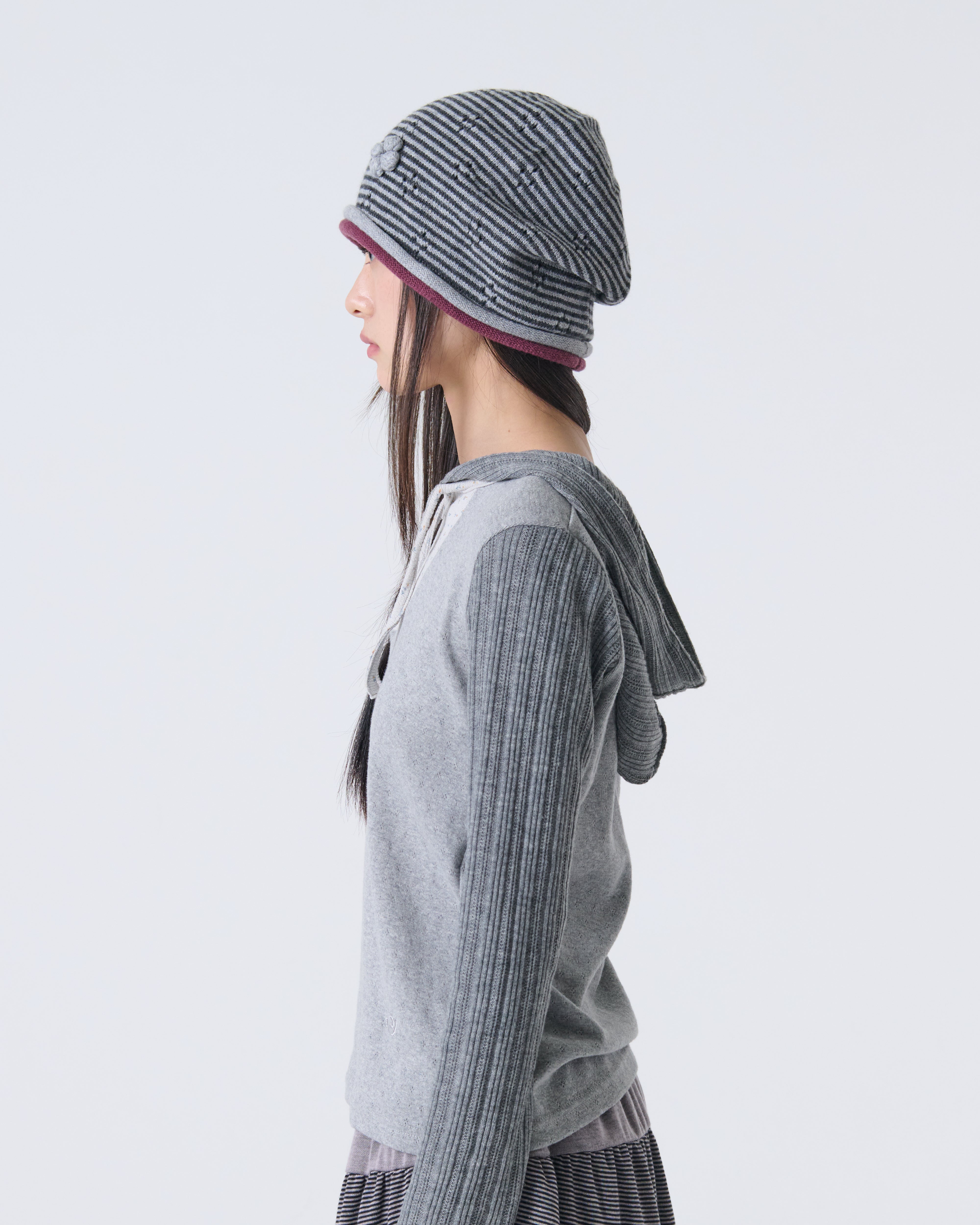 KNIT ROLLED BEANIE [CHARCOAL]