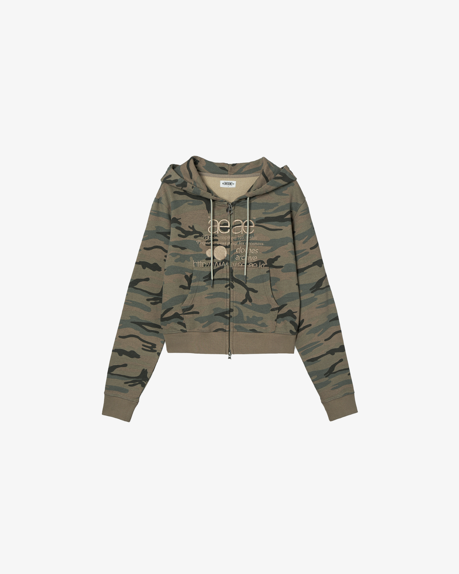 WEB LOGO CROP HOOD ZIP UP [CAMO BEIGE]