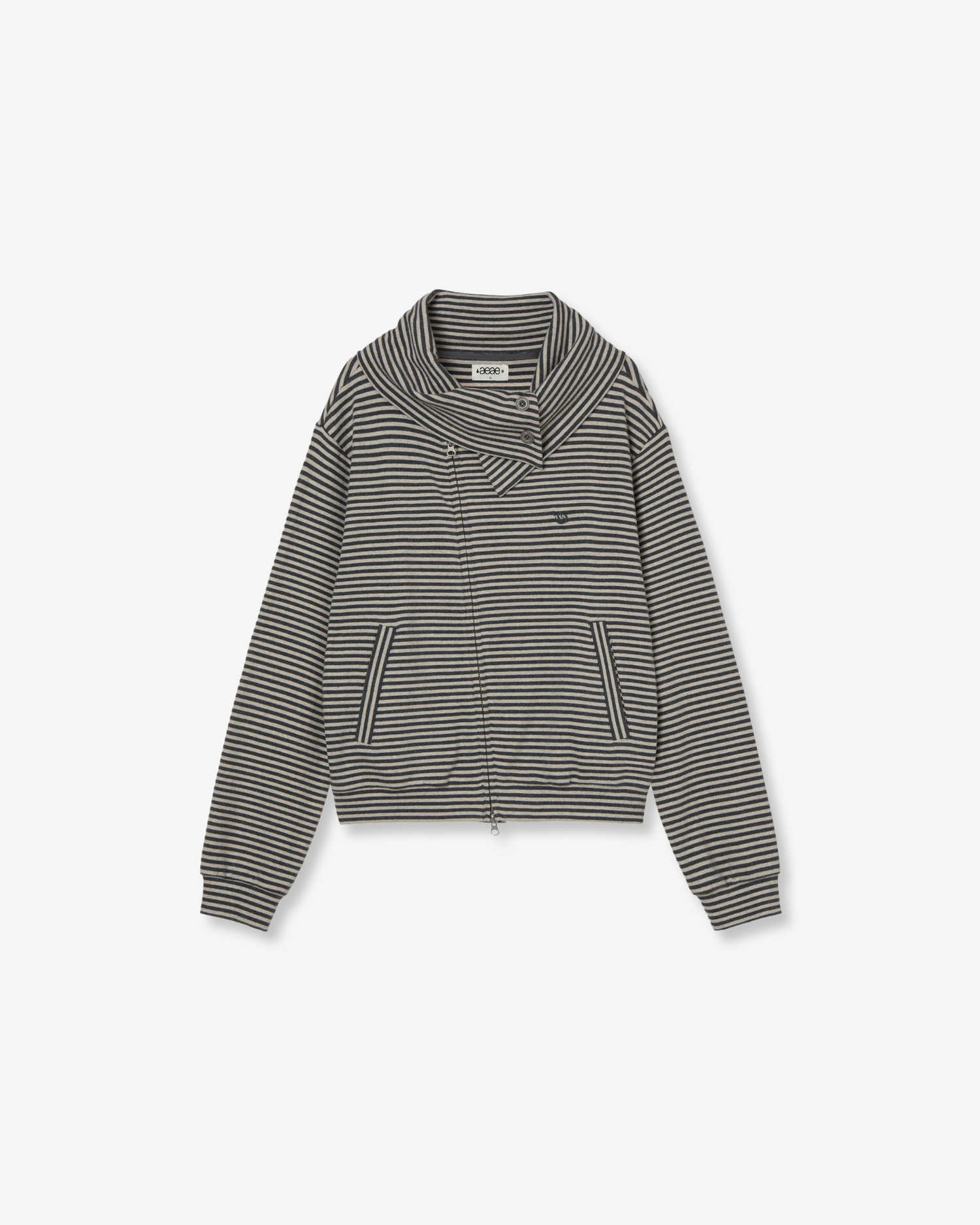 STRIPE HIGH NECK ZIP UP [CHARCOAL]