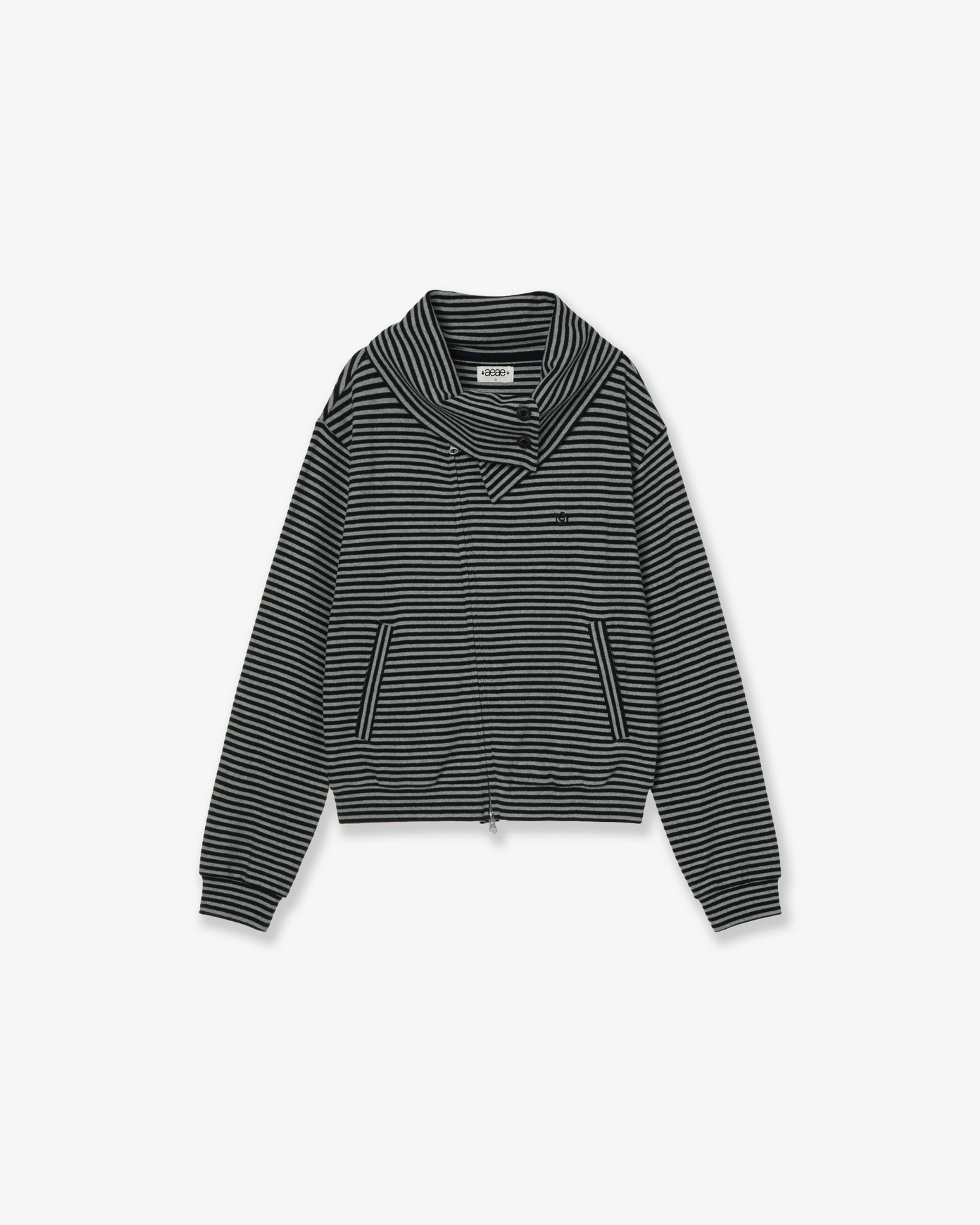STRIPE HIGH NECK ZIP UP [BLACK]