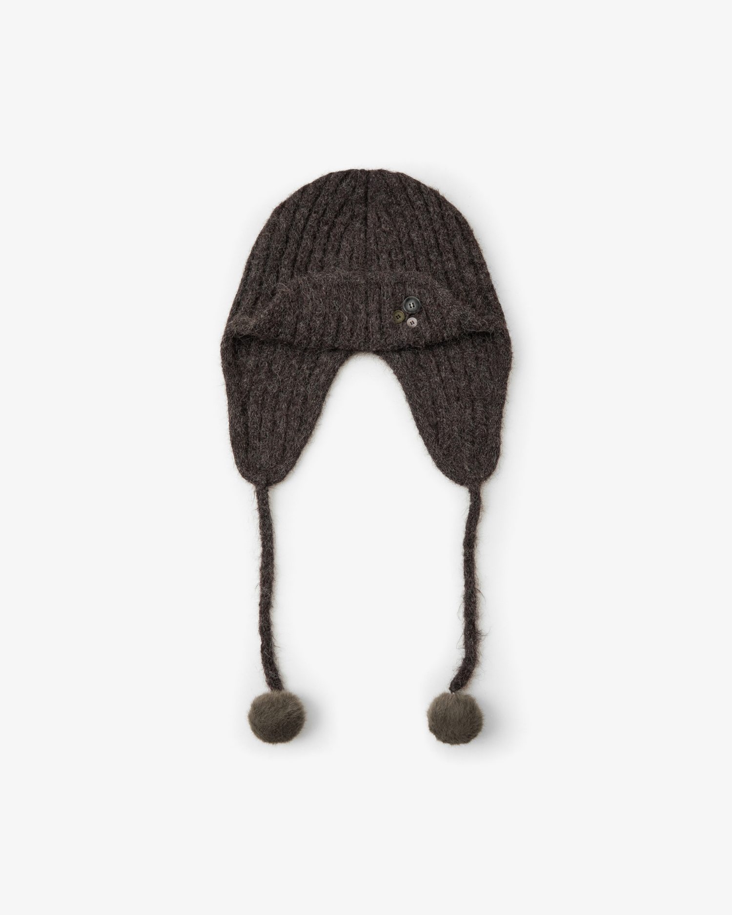 BUTTON KNIT TROOPER BEANIE [DARK BROWN]
