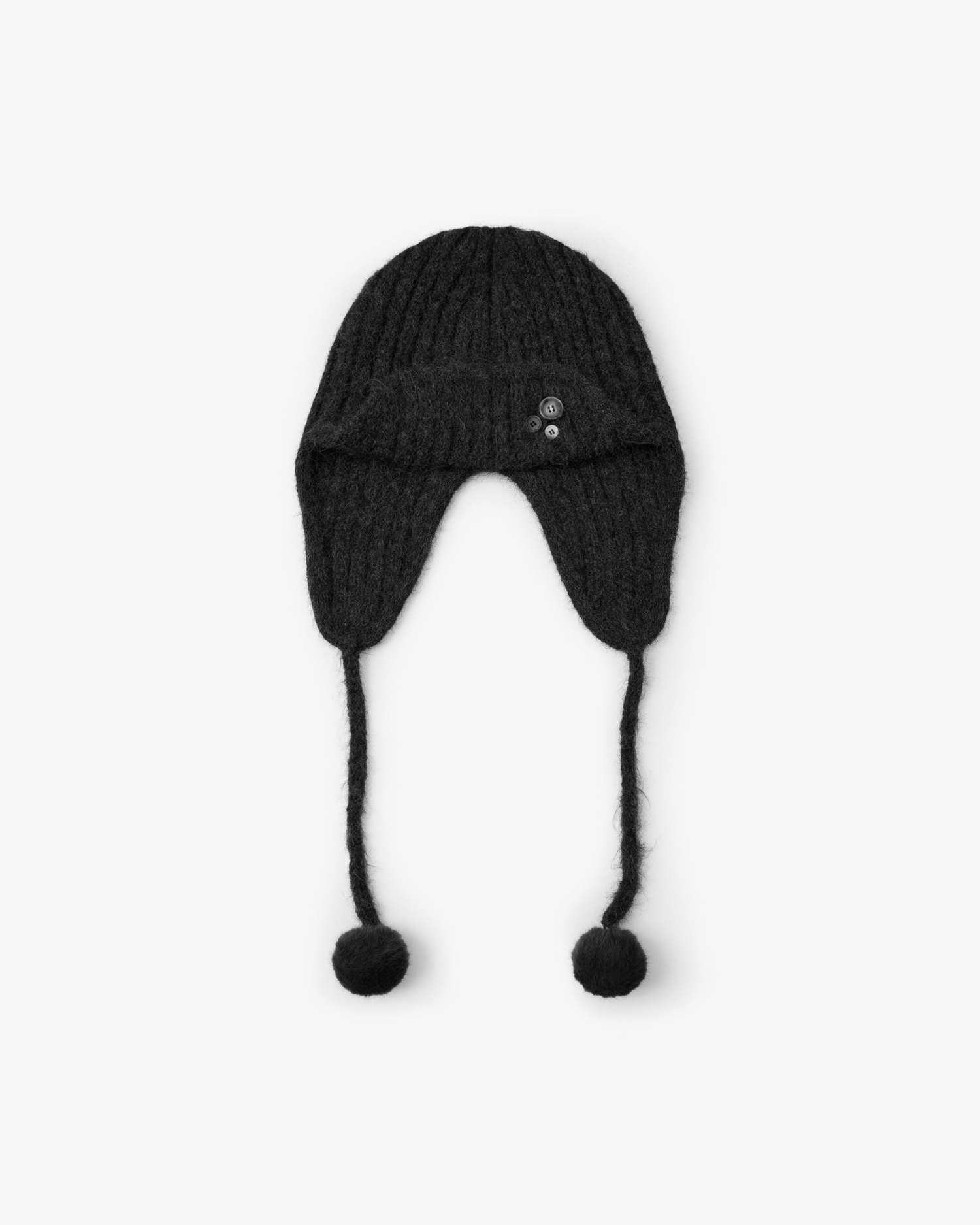 BUTTON KNIT TROOPER BEANIE [BLACK]