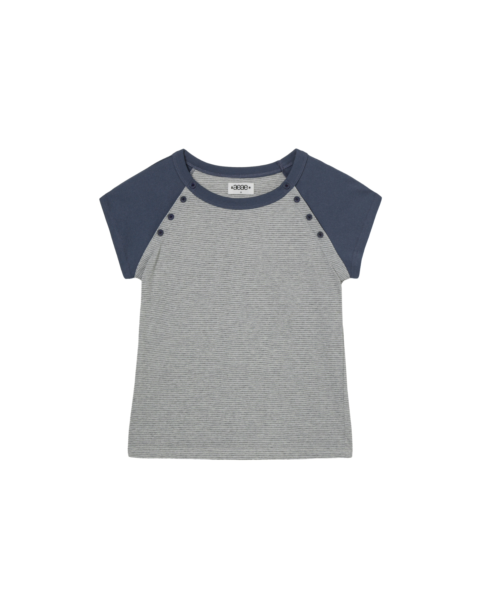 STRIPE BUTTON RAGLAN TEE [GREY]