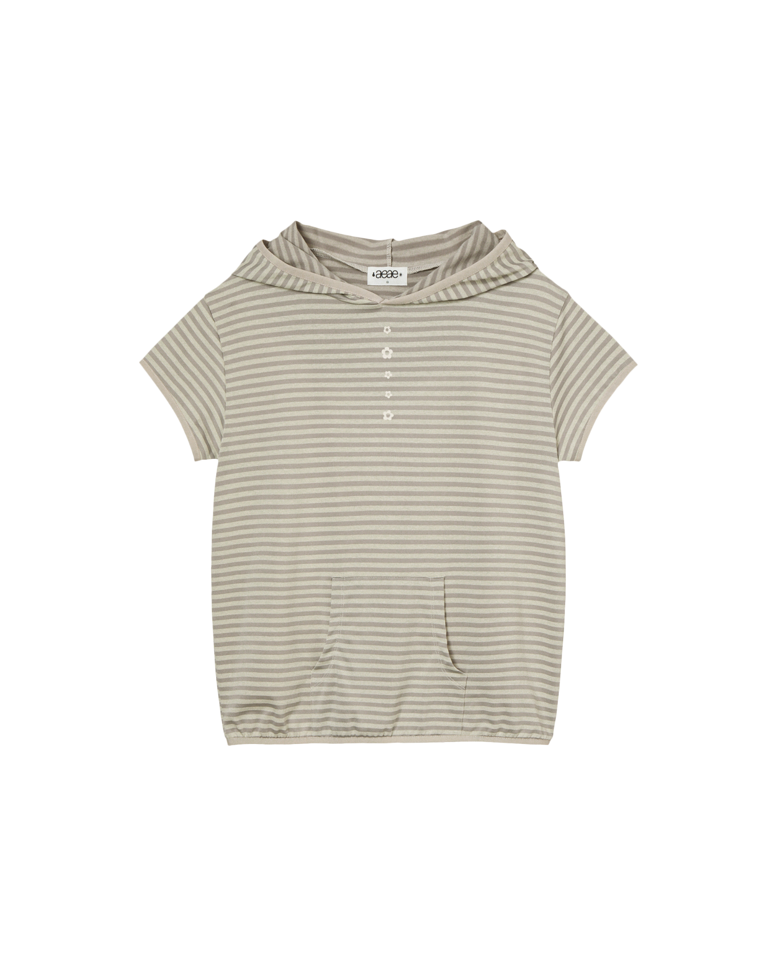 STRIPE HALF SLEEVE HOODIE [BEIGE]