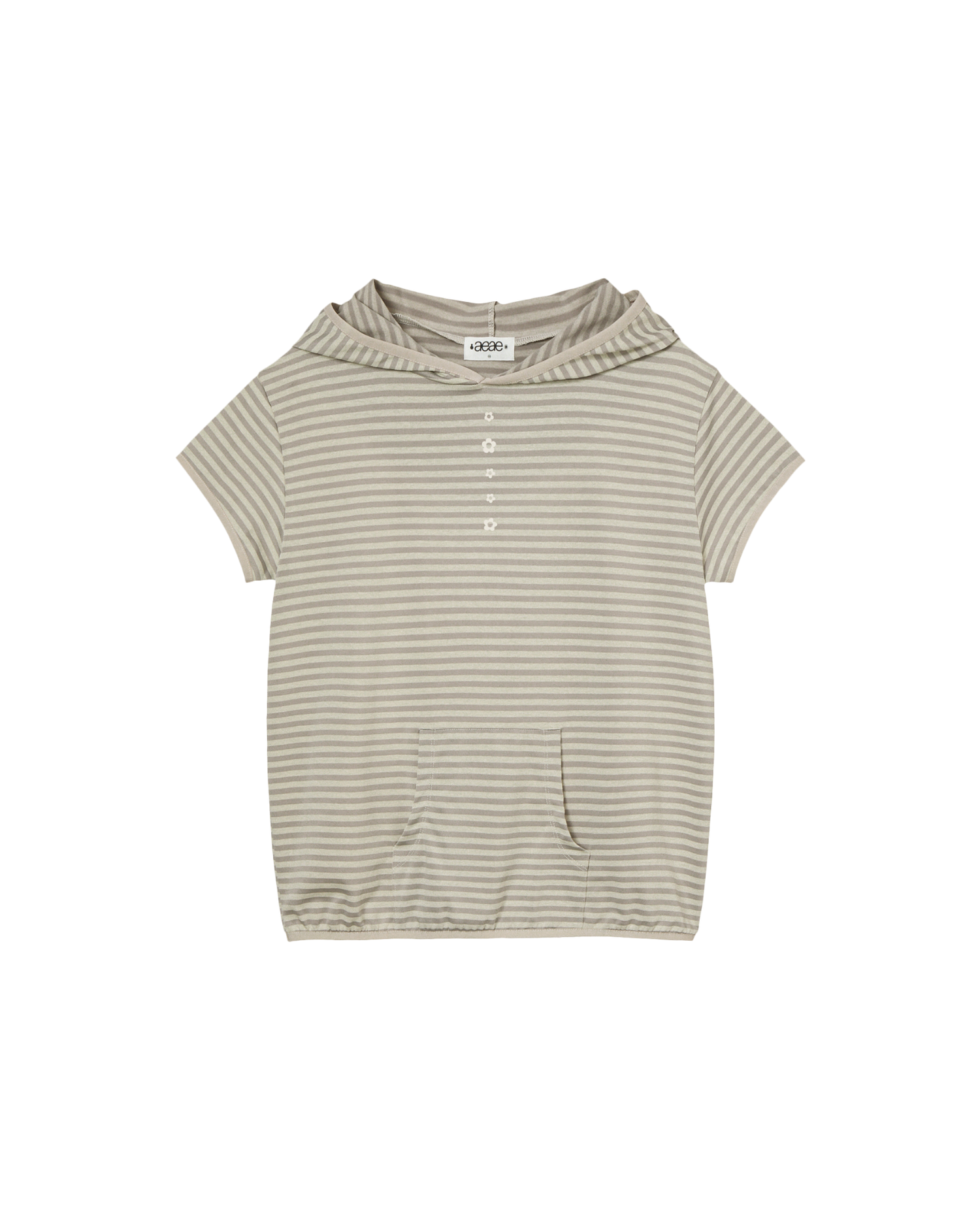 STRIPE HALF SLEEVE HOODIE [BEIGE]