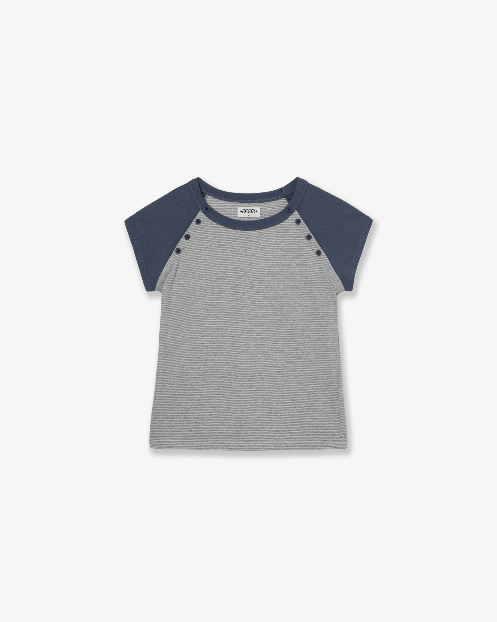 STRIPE BUTTON RAGLAN TEE [GREY]