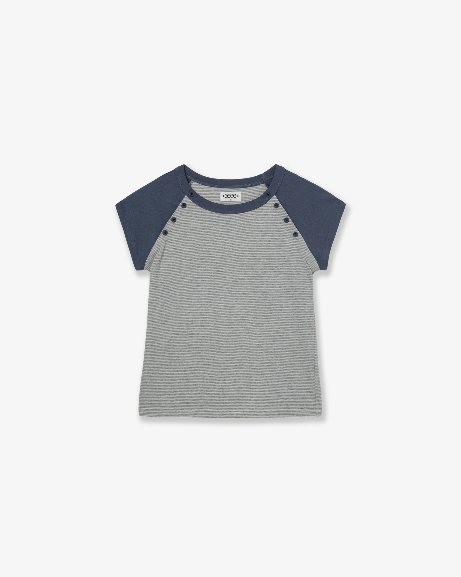 STRIPE BUTTON RAGLAN TEE [GREY]