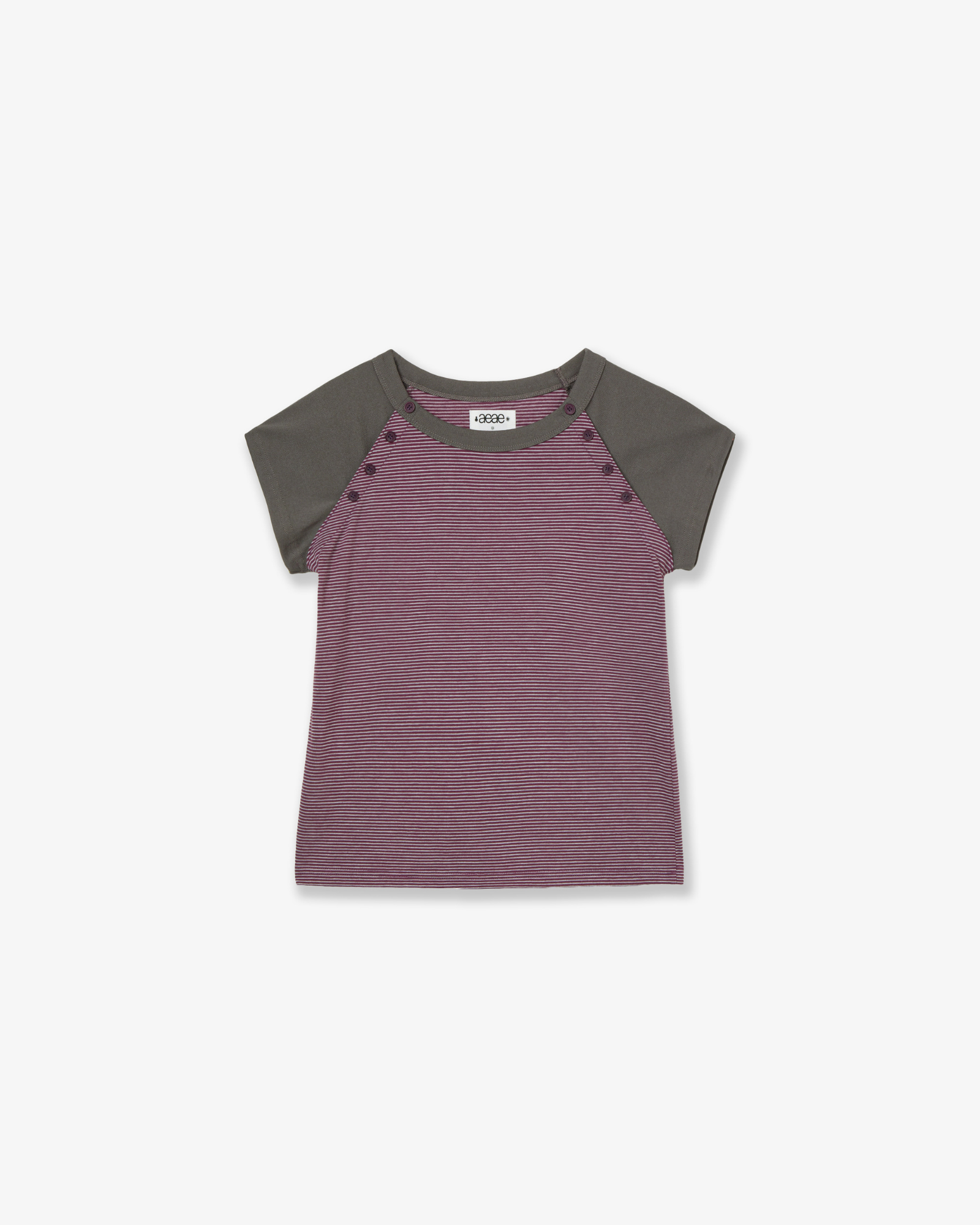 STRIPE BUTTON RAGLAN TEE [PURPLE]