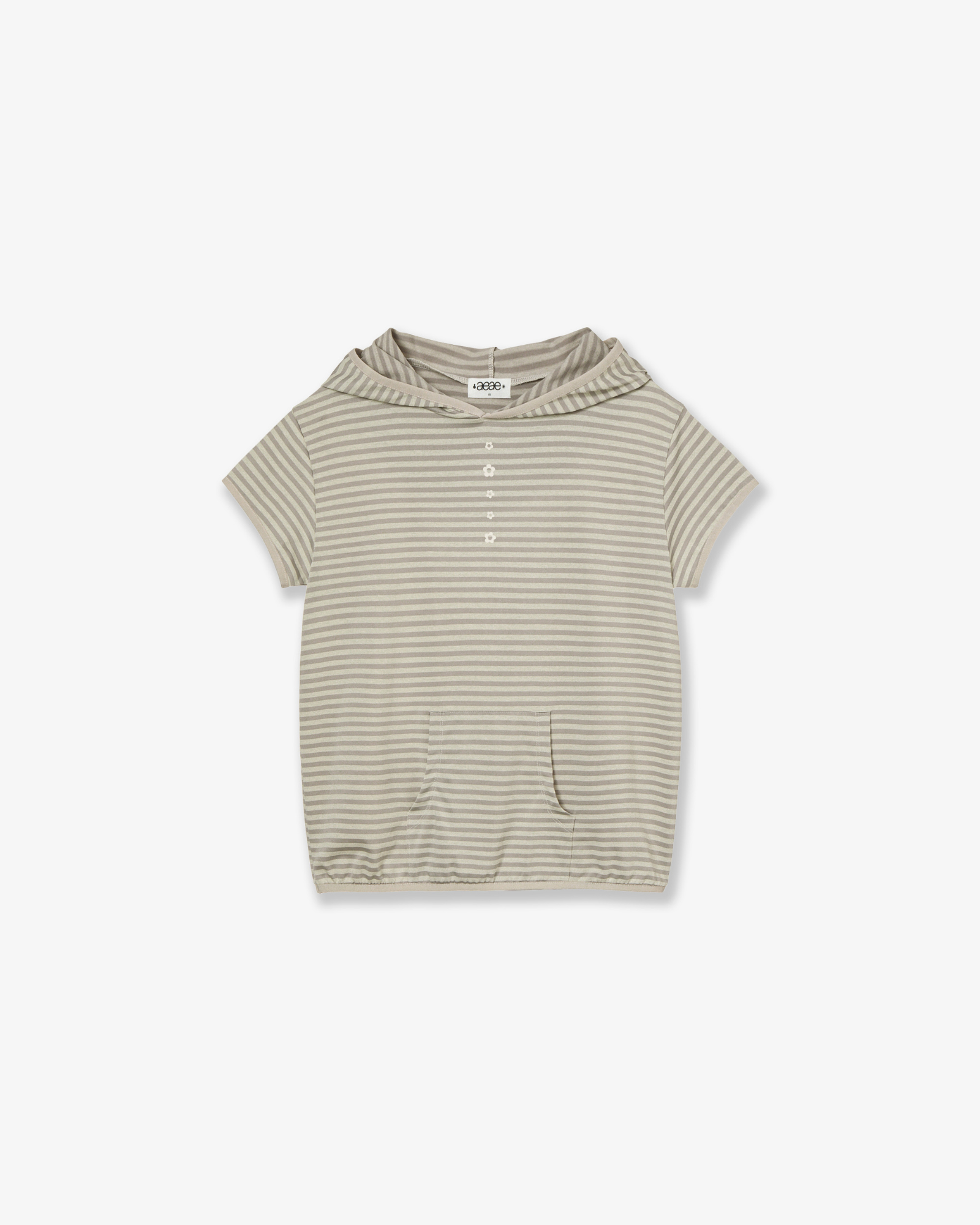 STRIPE HALF SLEEVE HOODIE [BEIGE]