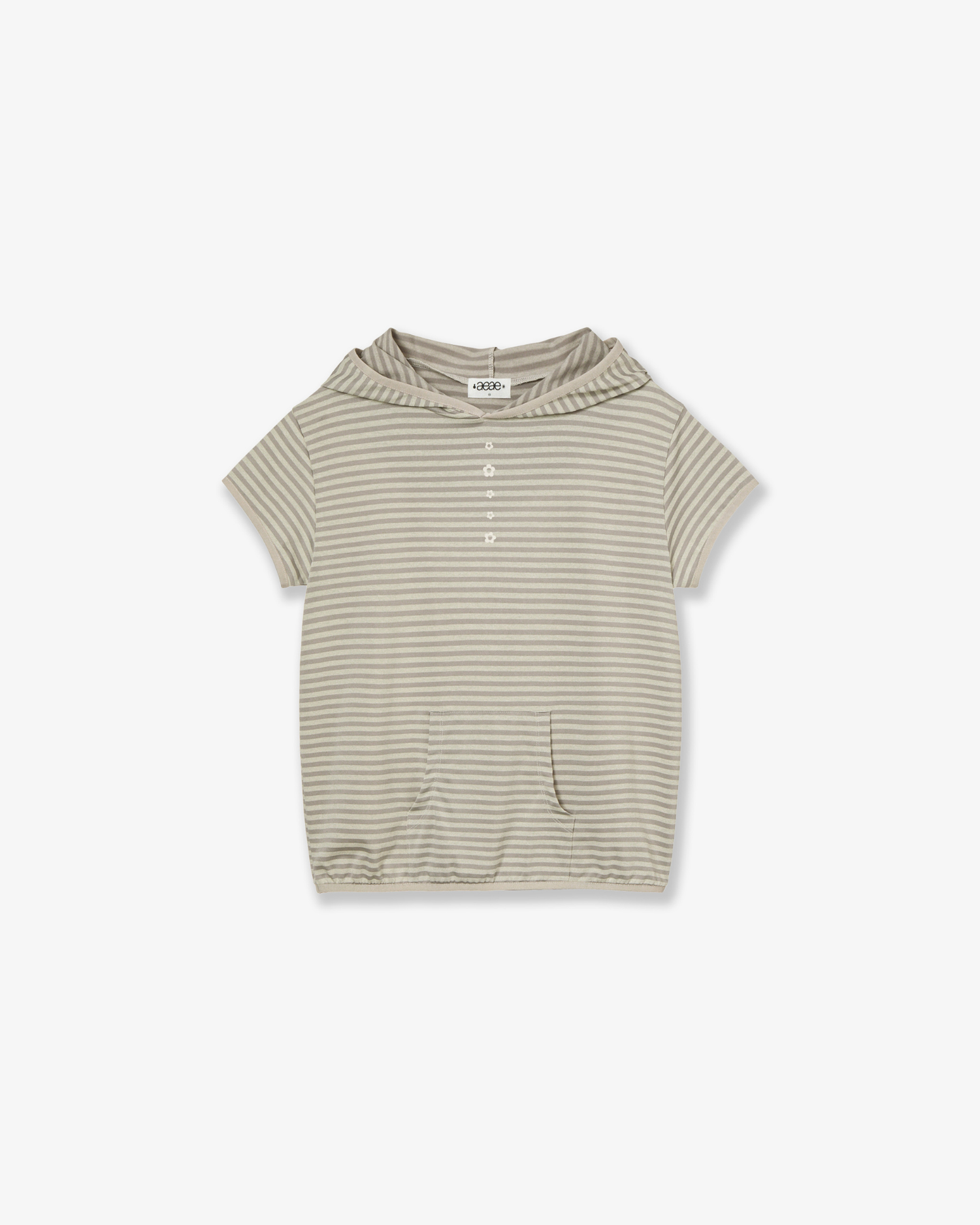 STRIPE HALF SLEEVE HOODIE [BEIGE]