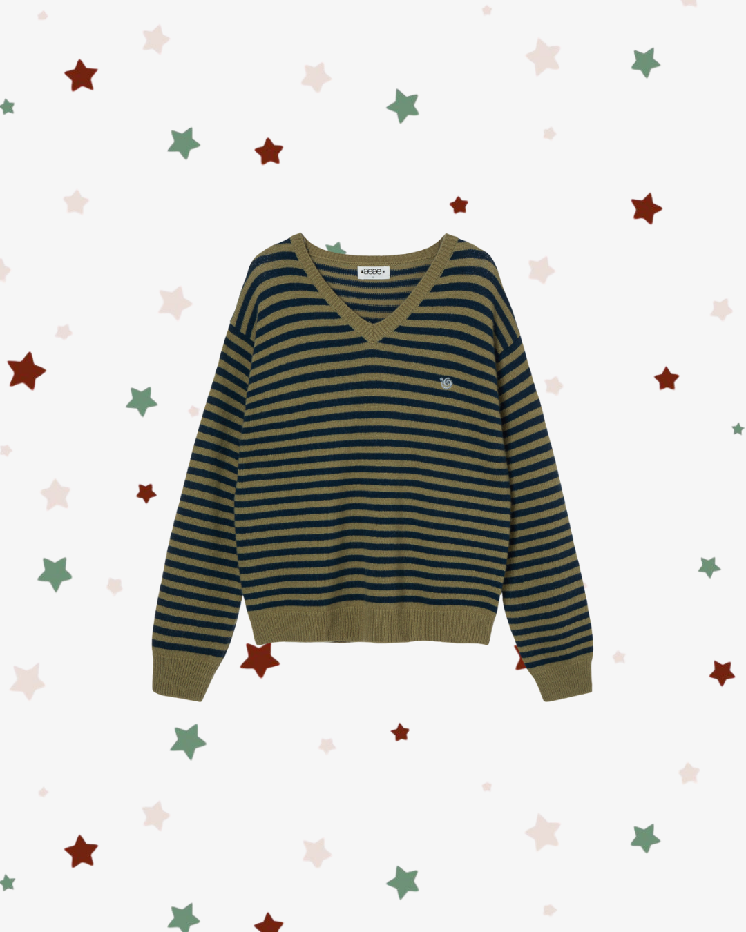 STRIPE V-NECK KNIT PULLOVER [KHAKI]
