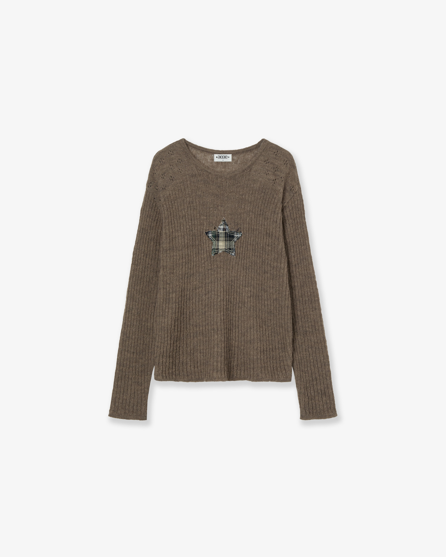 【10月上旬お届けアイテム】SHEER APPLIQUE KNIT [BROWN]