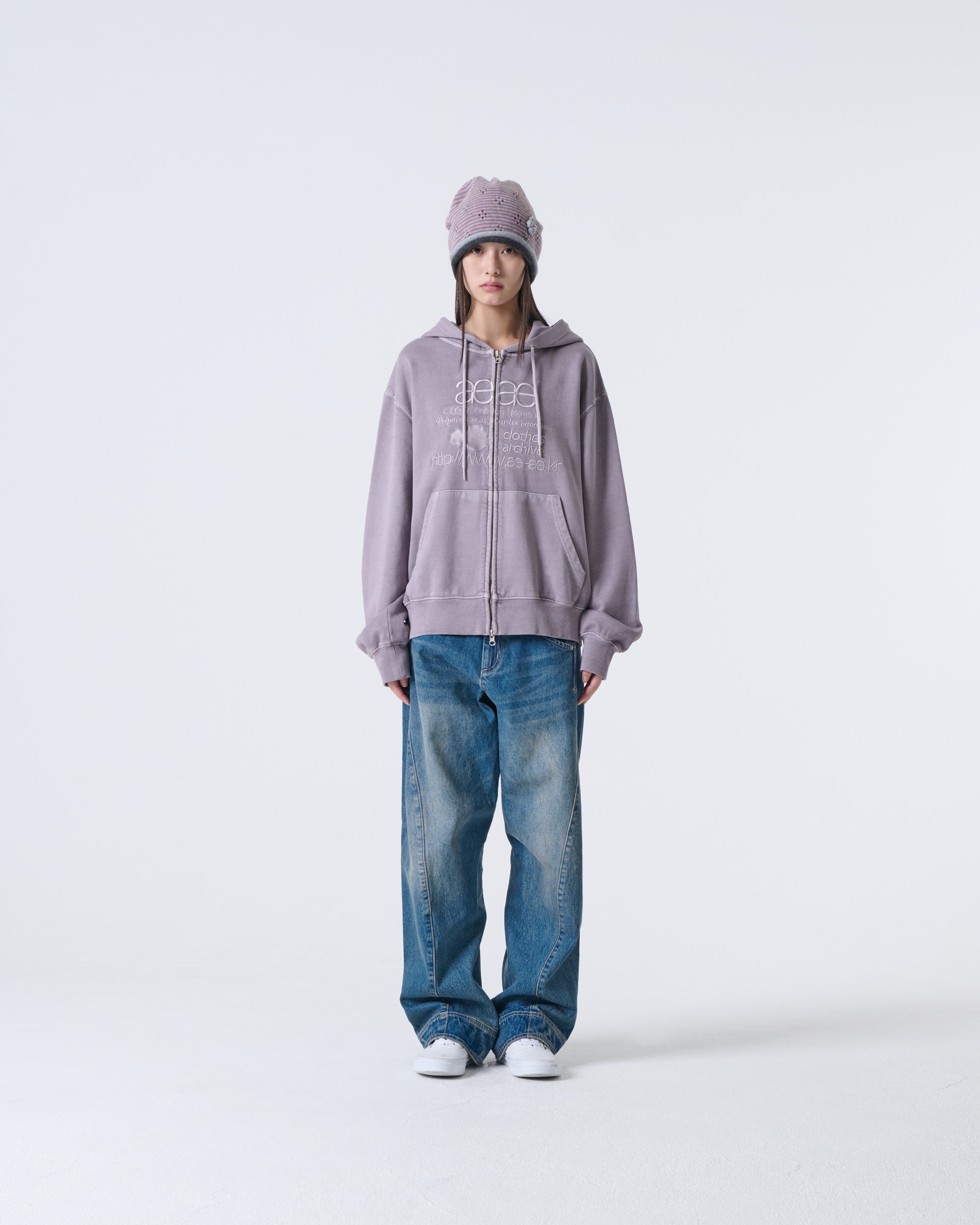 WEB LOGO WASHED HOOD ZIP UP [PURPLE GREY]