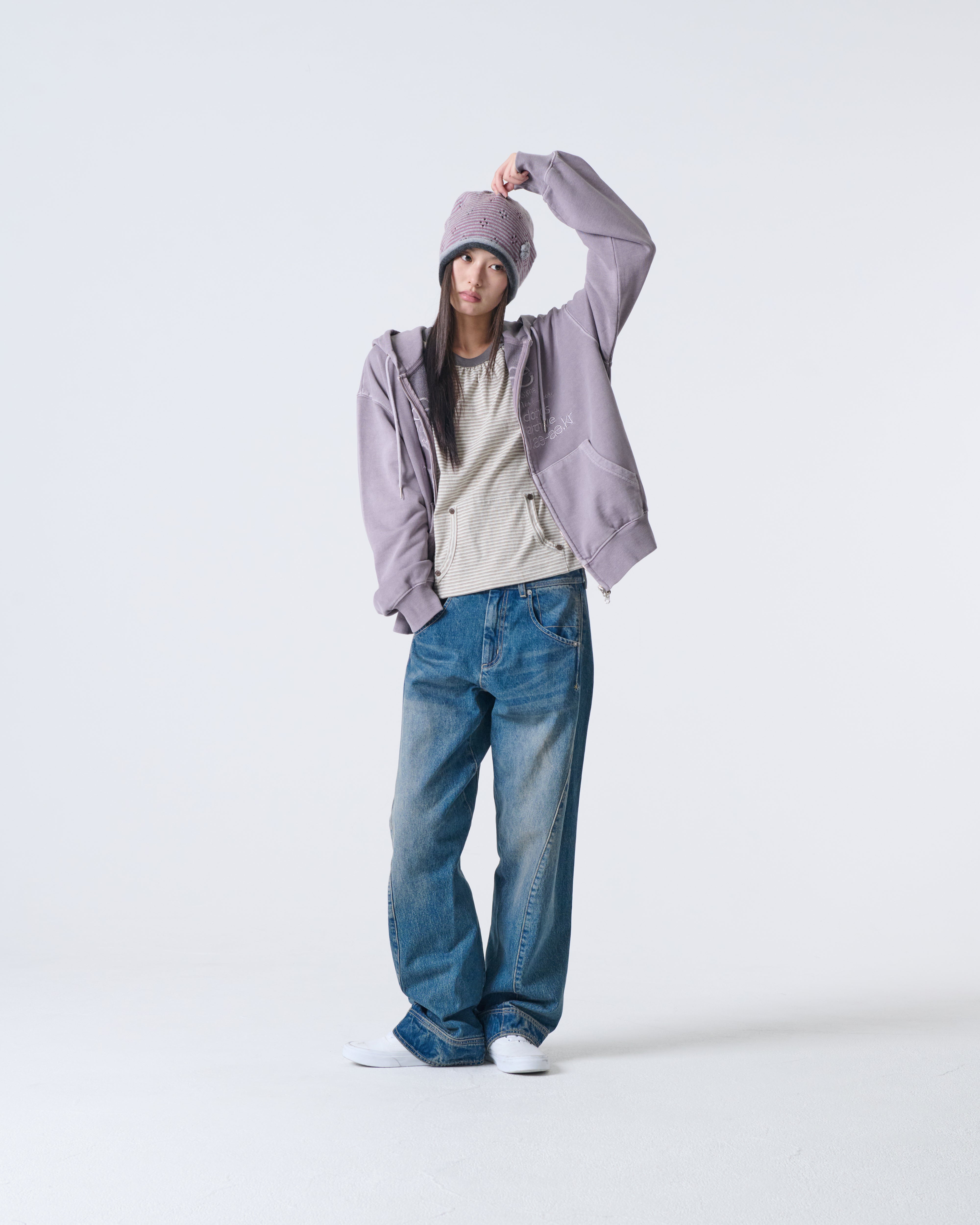 WEB LOGO WASHED HOOD ZIP UP [PURPLE GREY]