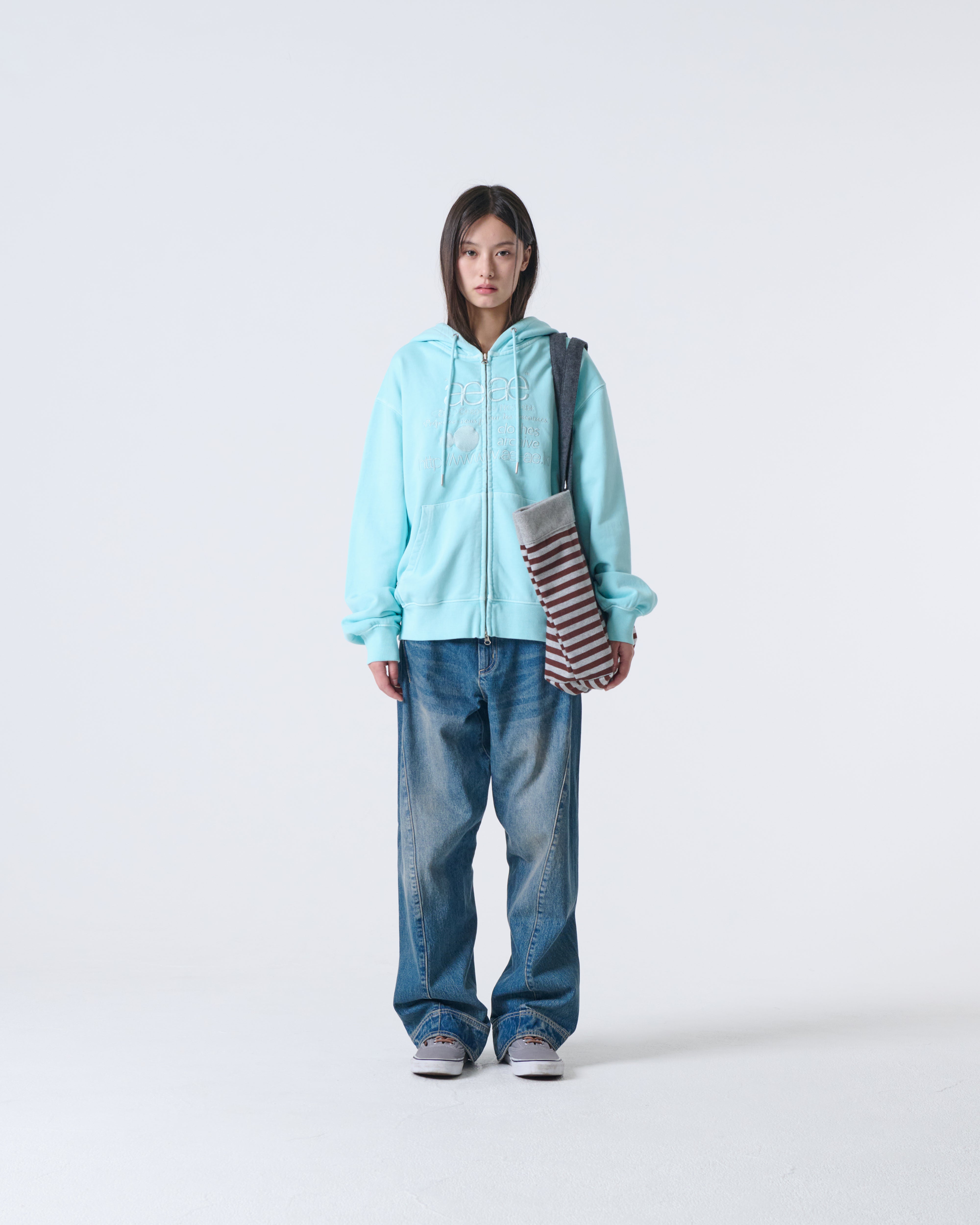 WEB LOGO WASHED HOOD ZIP UP [BLUE]