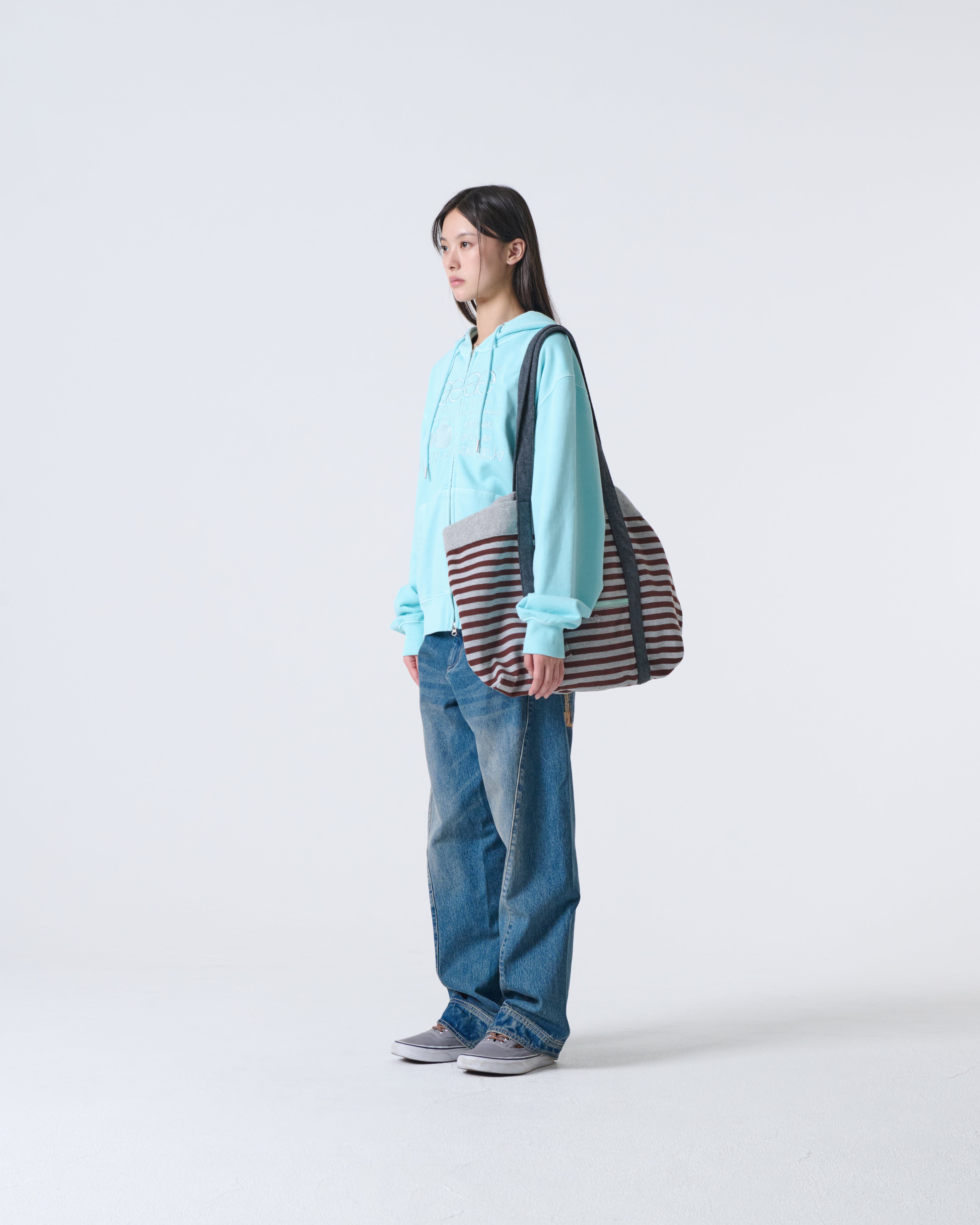 WEB LOGO WASHED HOOD ZIP UP [BLUE]