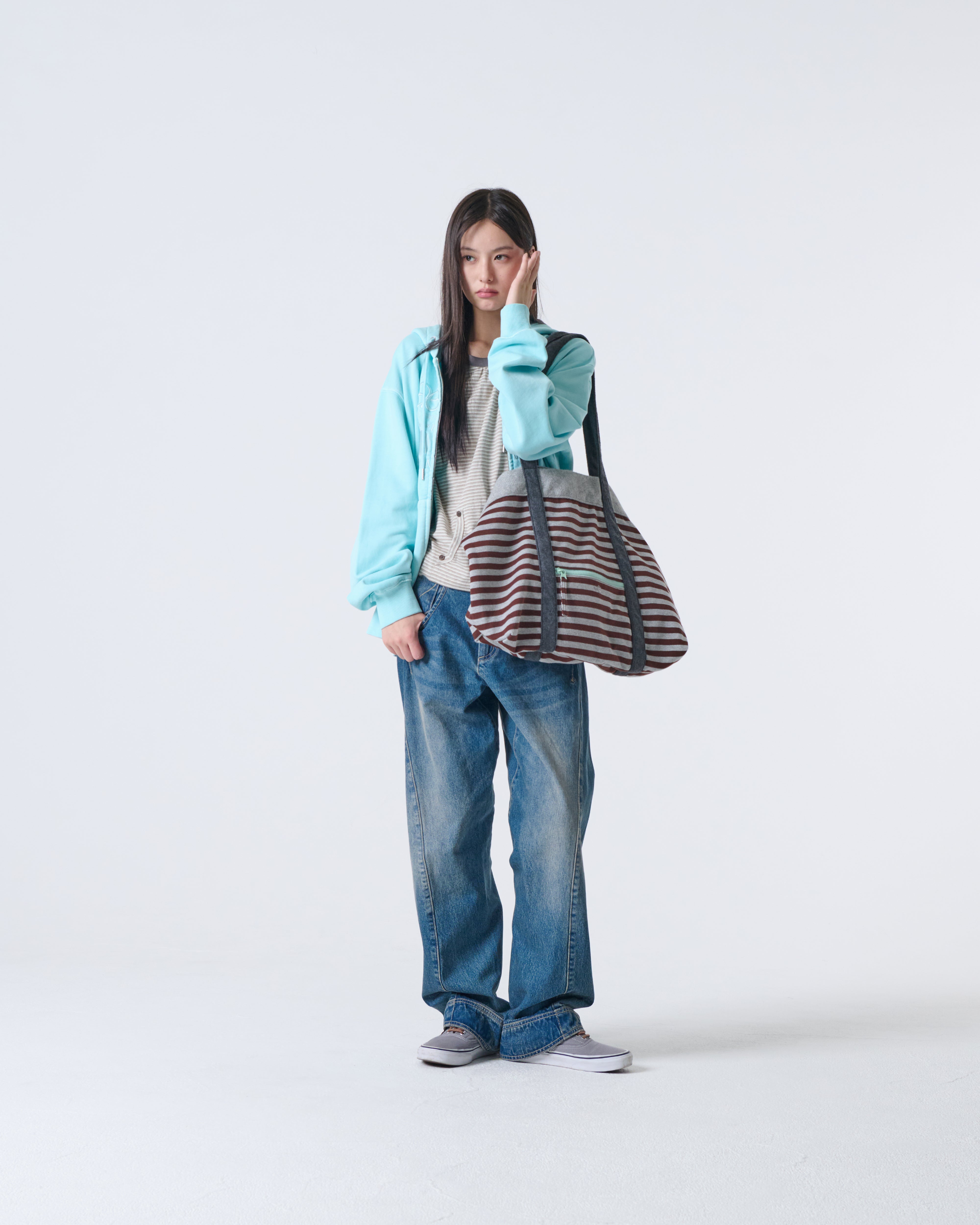 WEB LOGO WASHED HOOD ZIP UP [BLUE]