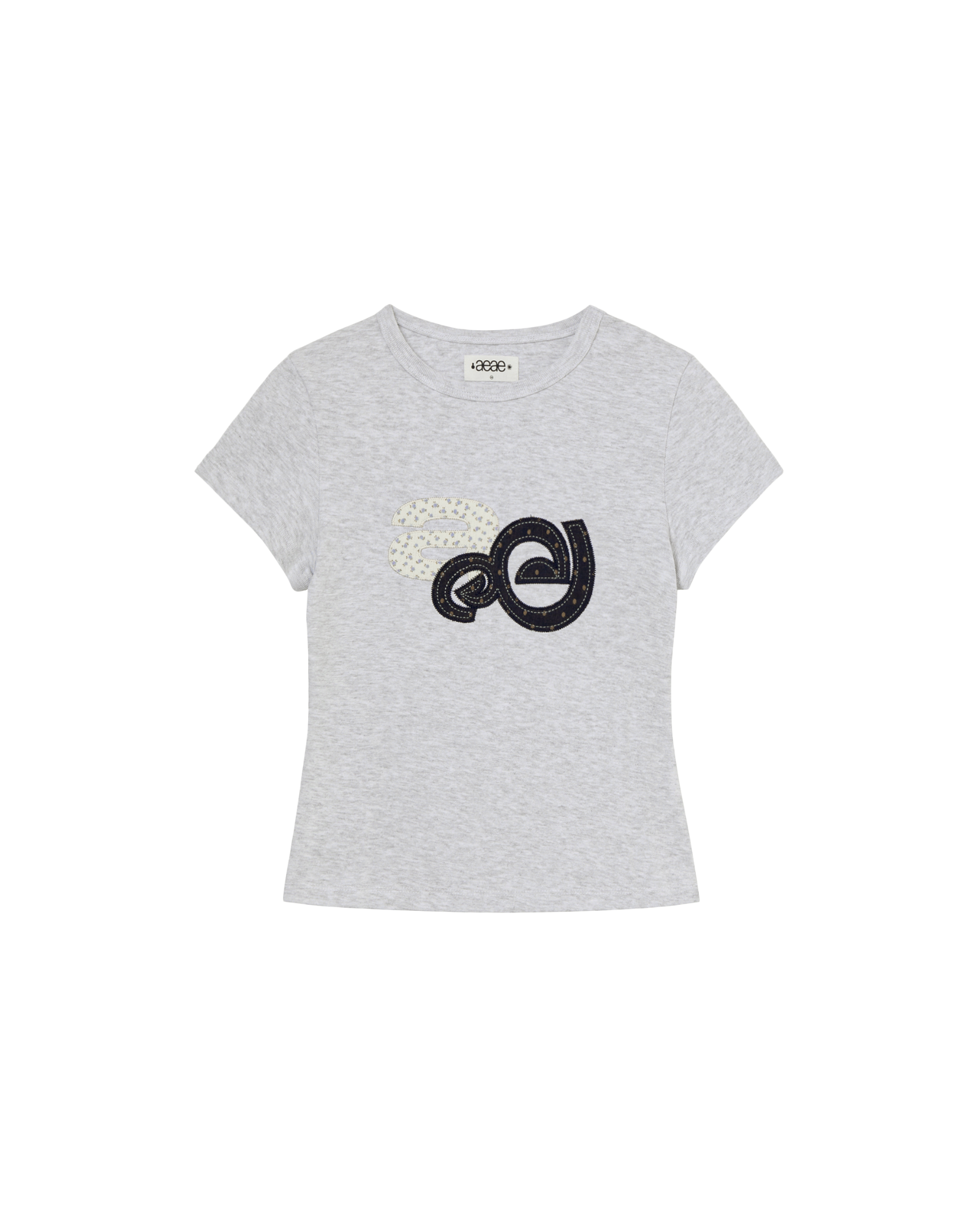 APPLIQUE FLOWER LOGO TEE [LIGHT GREY]