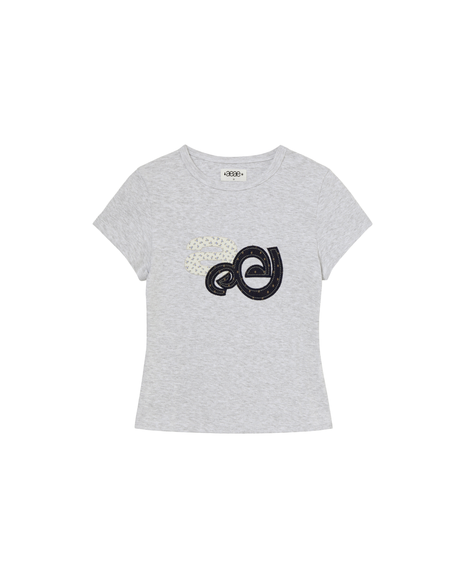 APPLIQUE FLOWER LOGO TEE [LIGHT GREY]