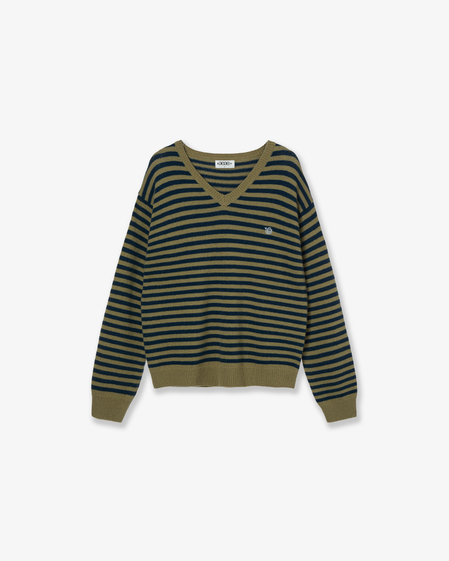 STRIPE V-NECK KNIT PULLOVER [KHAKI]