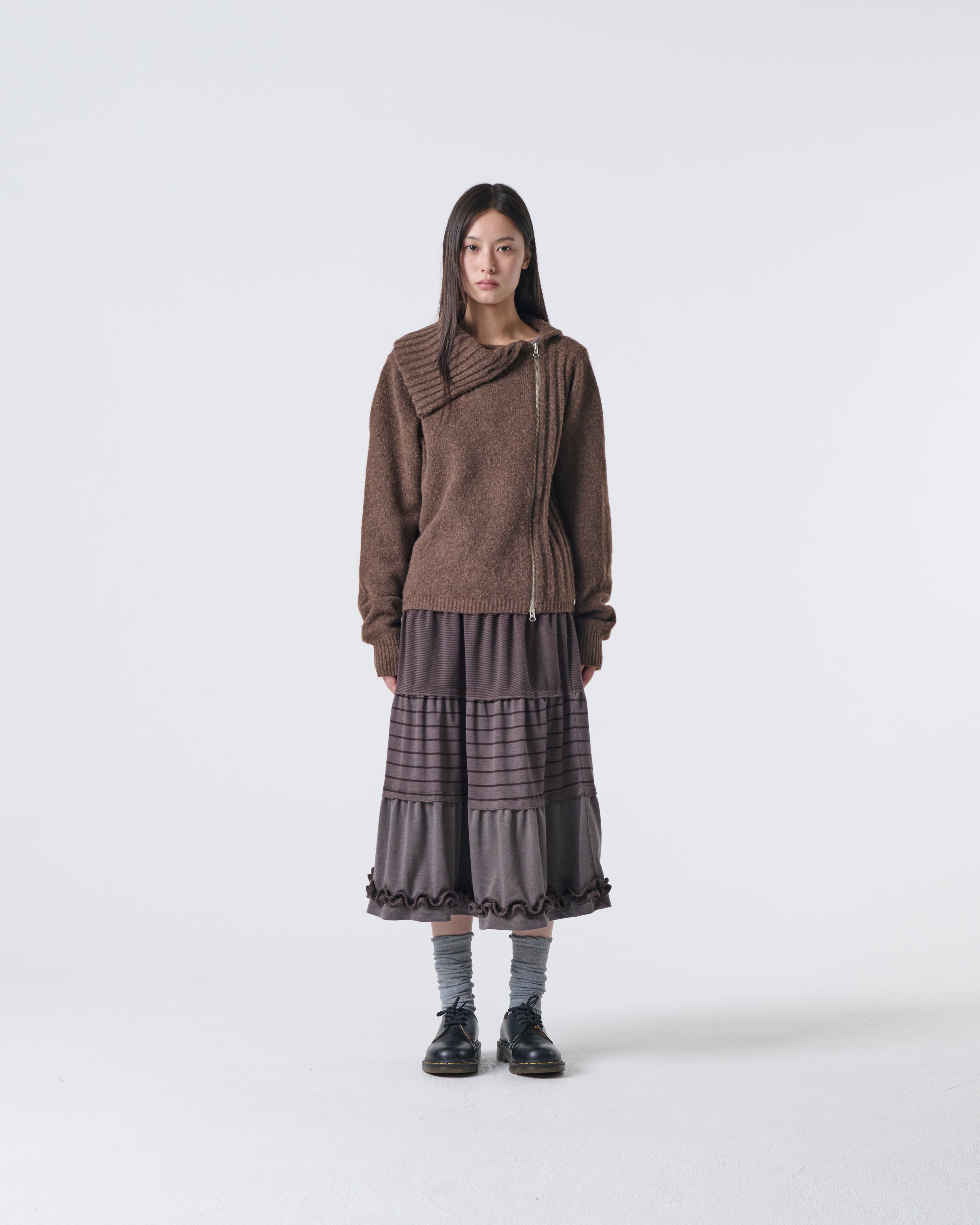 HIGH NECK KNIT ZIP UP [BROWN]