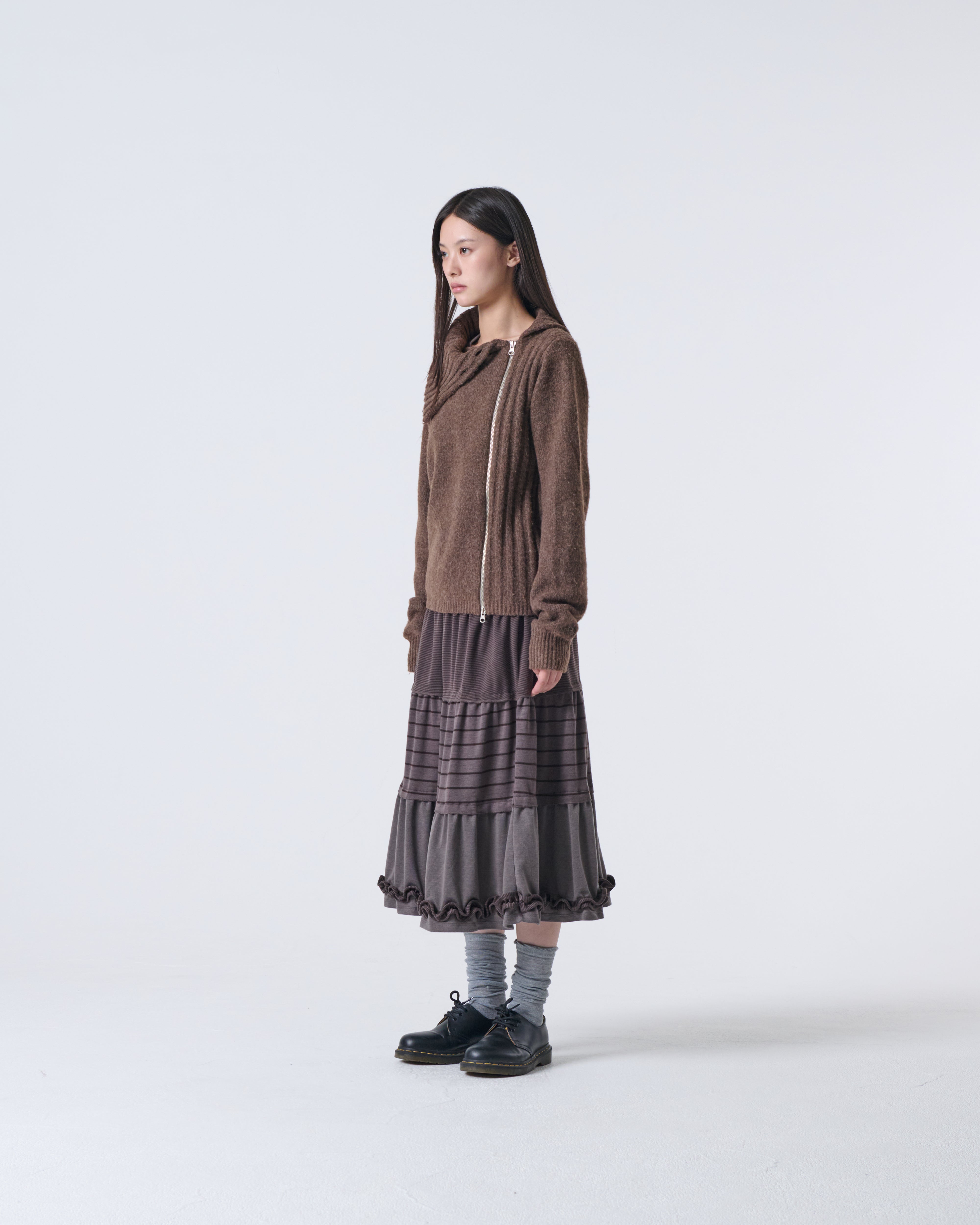 HIGH NECK KNIT ZIP UP [BROWN]