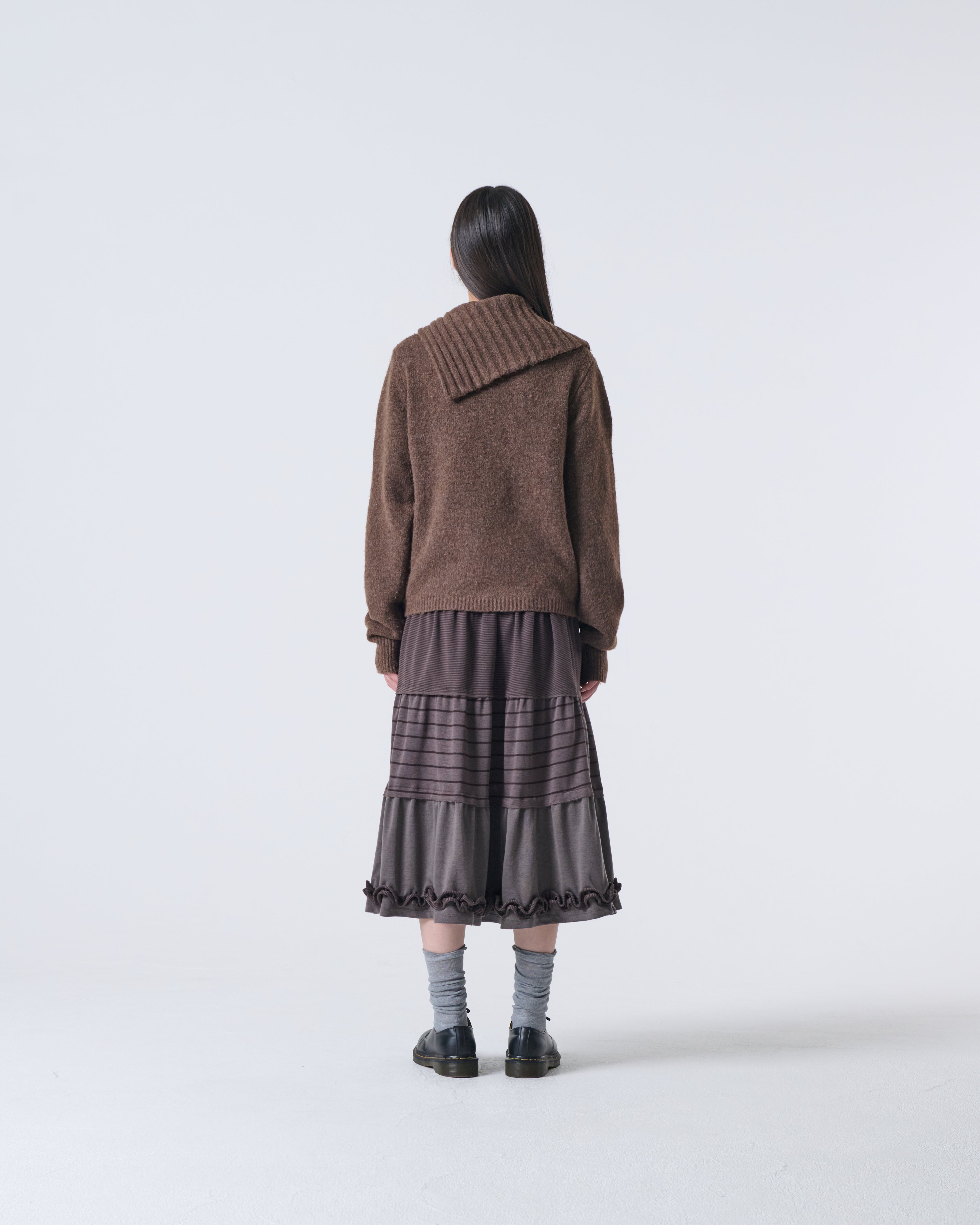 HIGH NECK KNIT ZIP UP [BROWN]