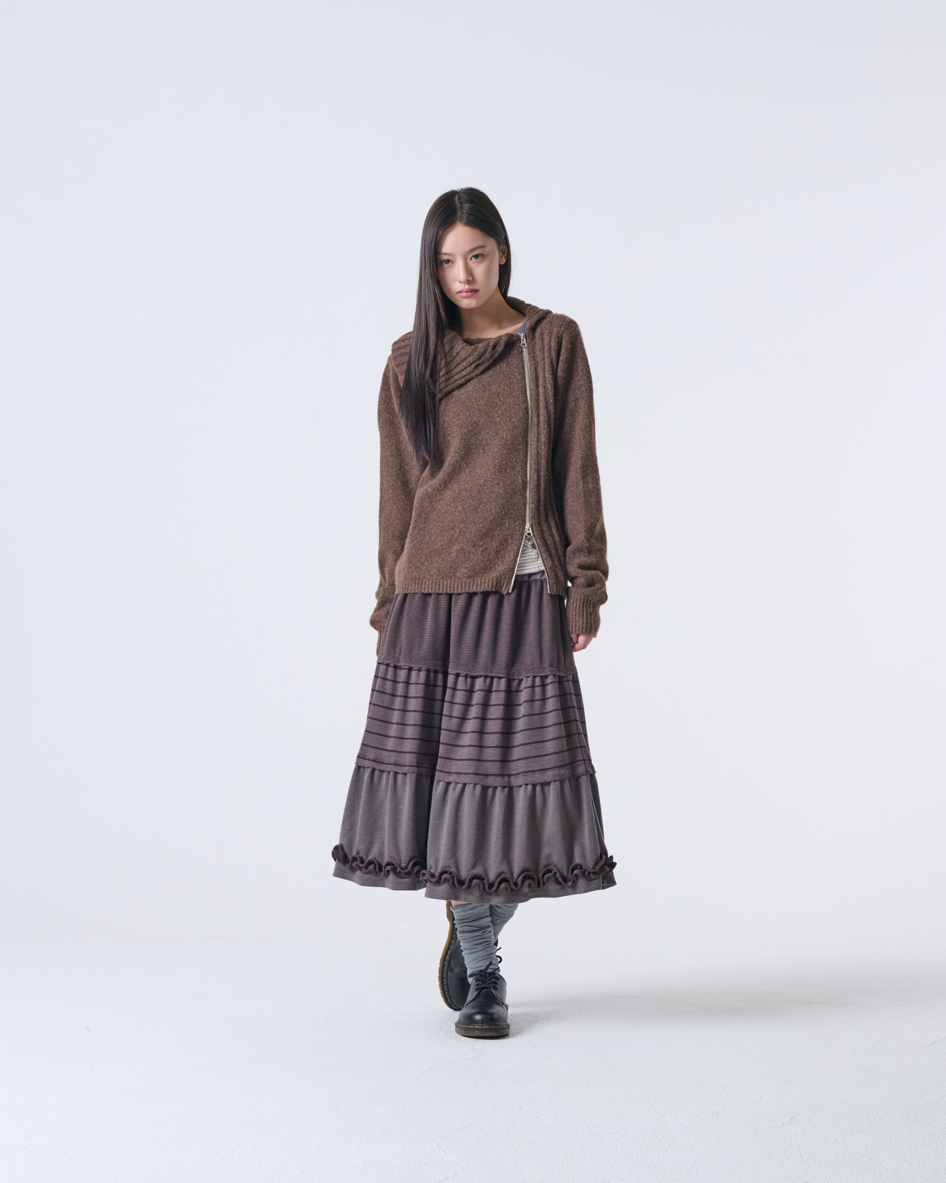 HIGH NECK KNIT ZIP UP [BROWN]