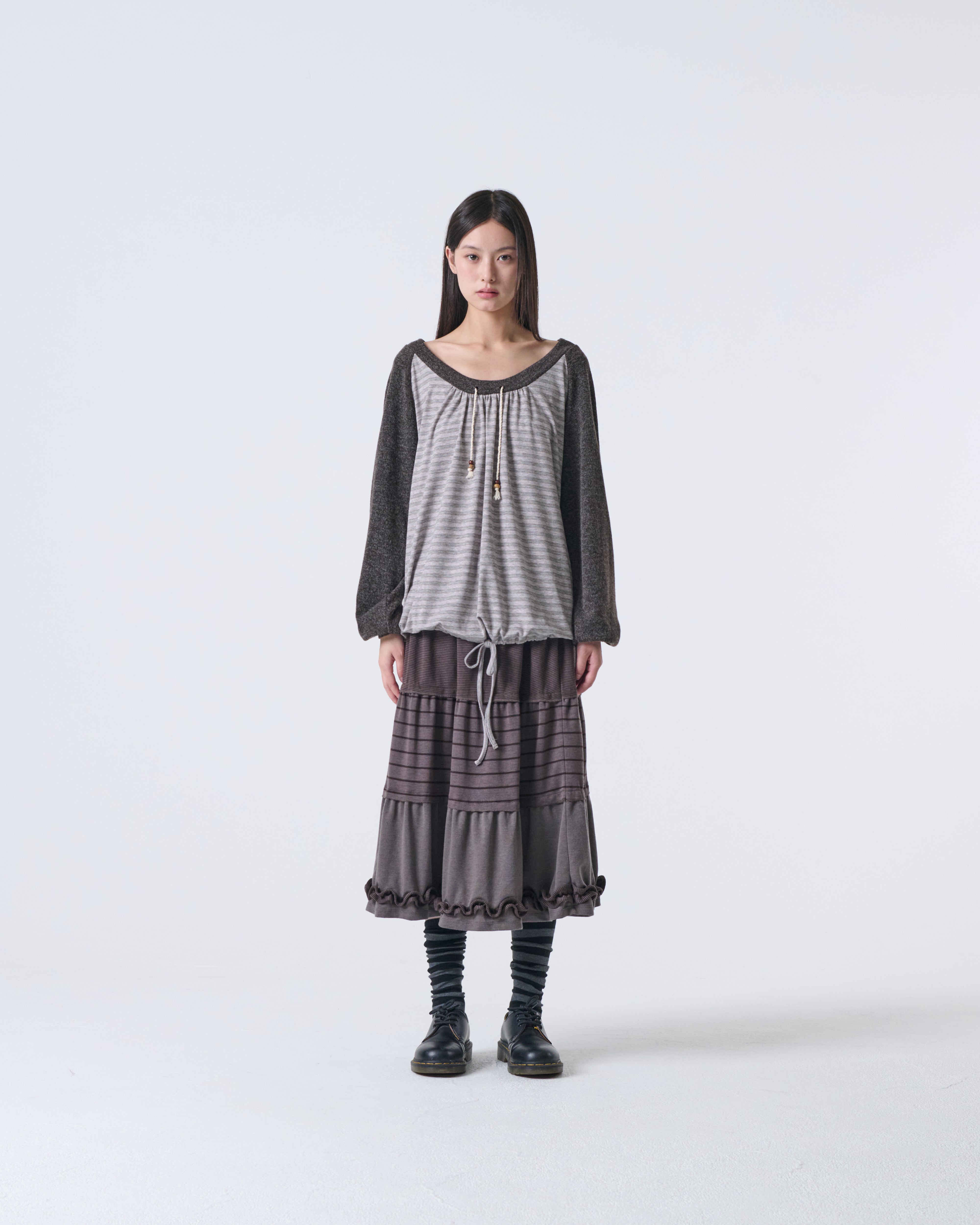 STRIPE DRAWSTRING TOP [PINK]