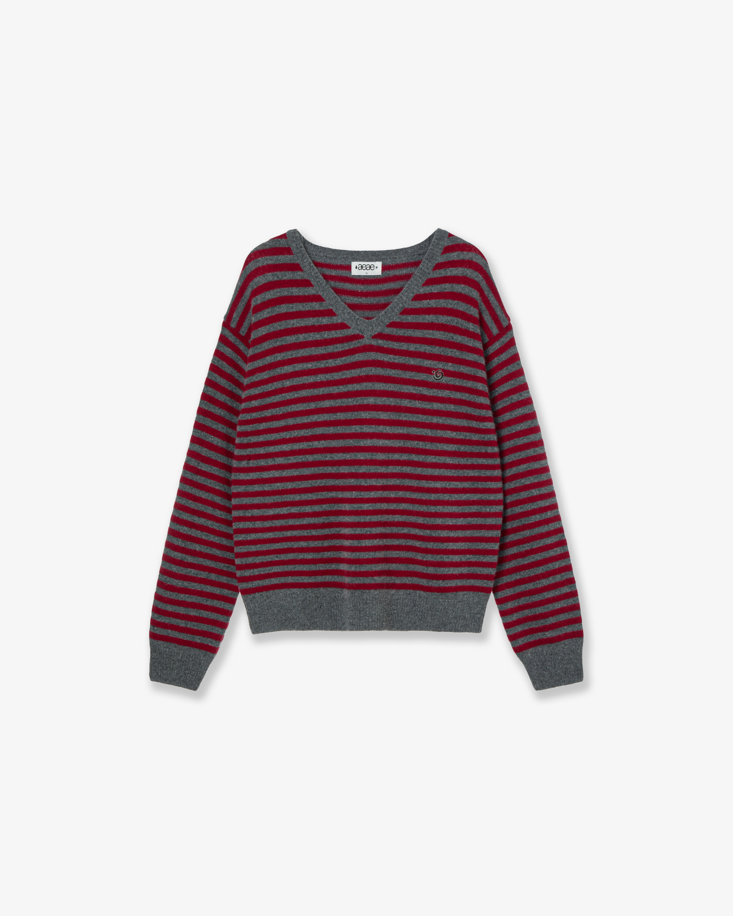 STRIPE V-NECK KNIT PULLOVER [GREY]