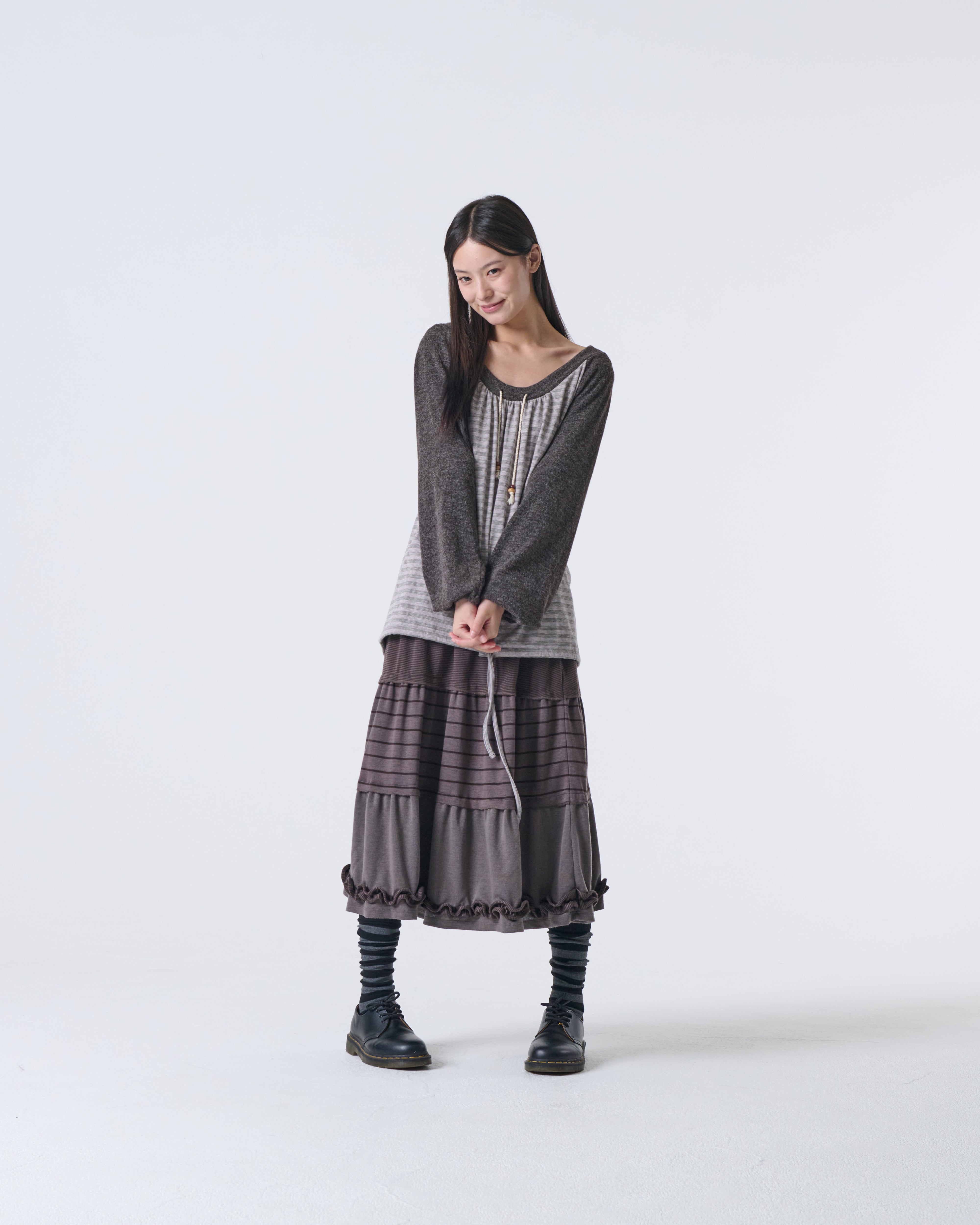 STRIPE DRAWSTRING TOP [PINK]