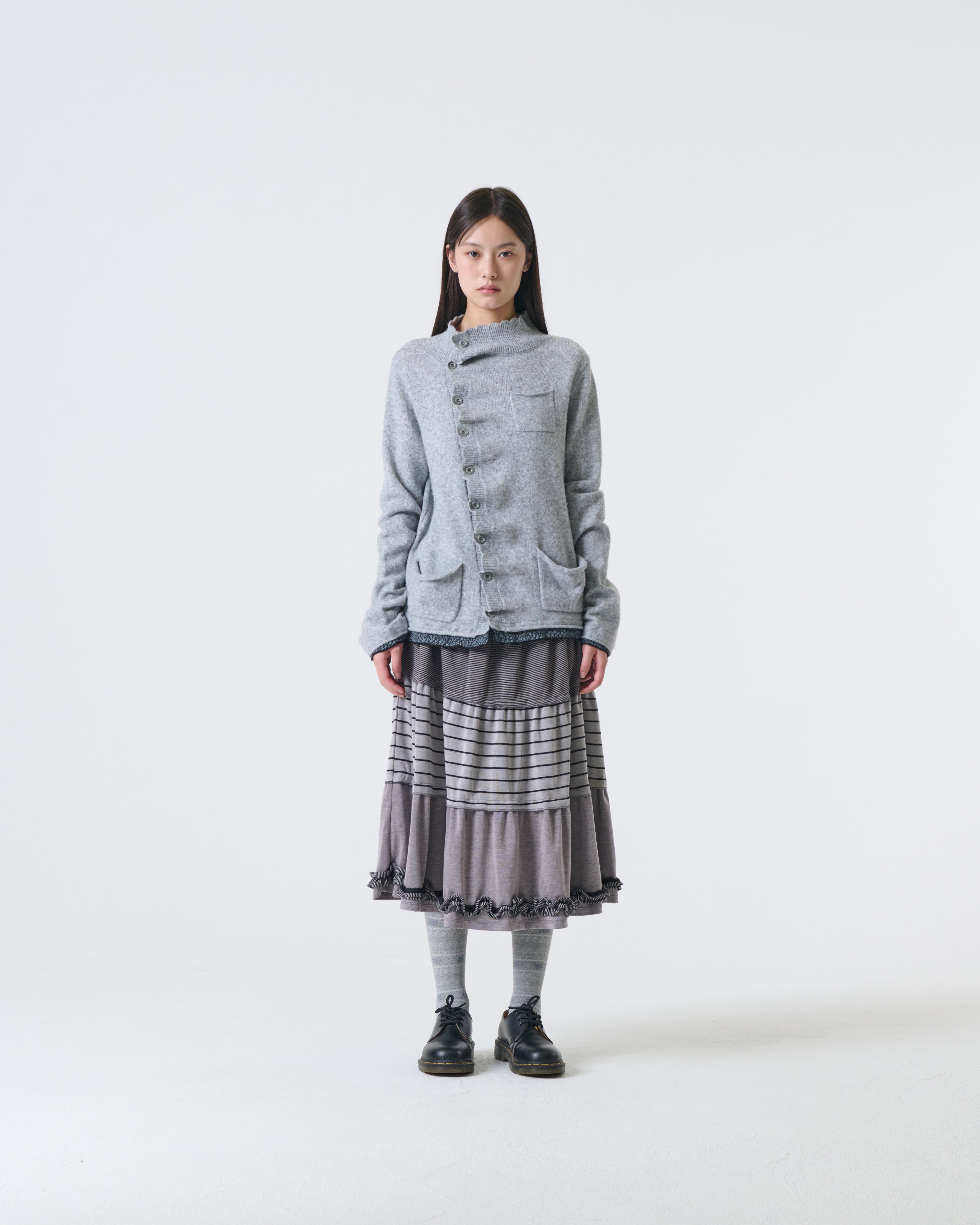 WRINKLE LAYERED CARDIGAN [CHARCOAL]