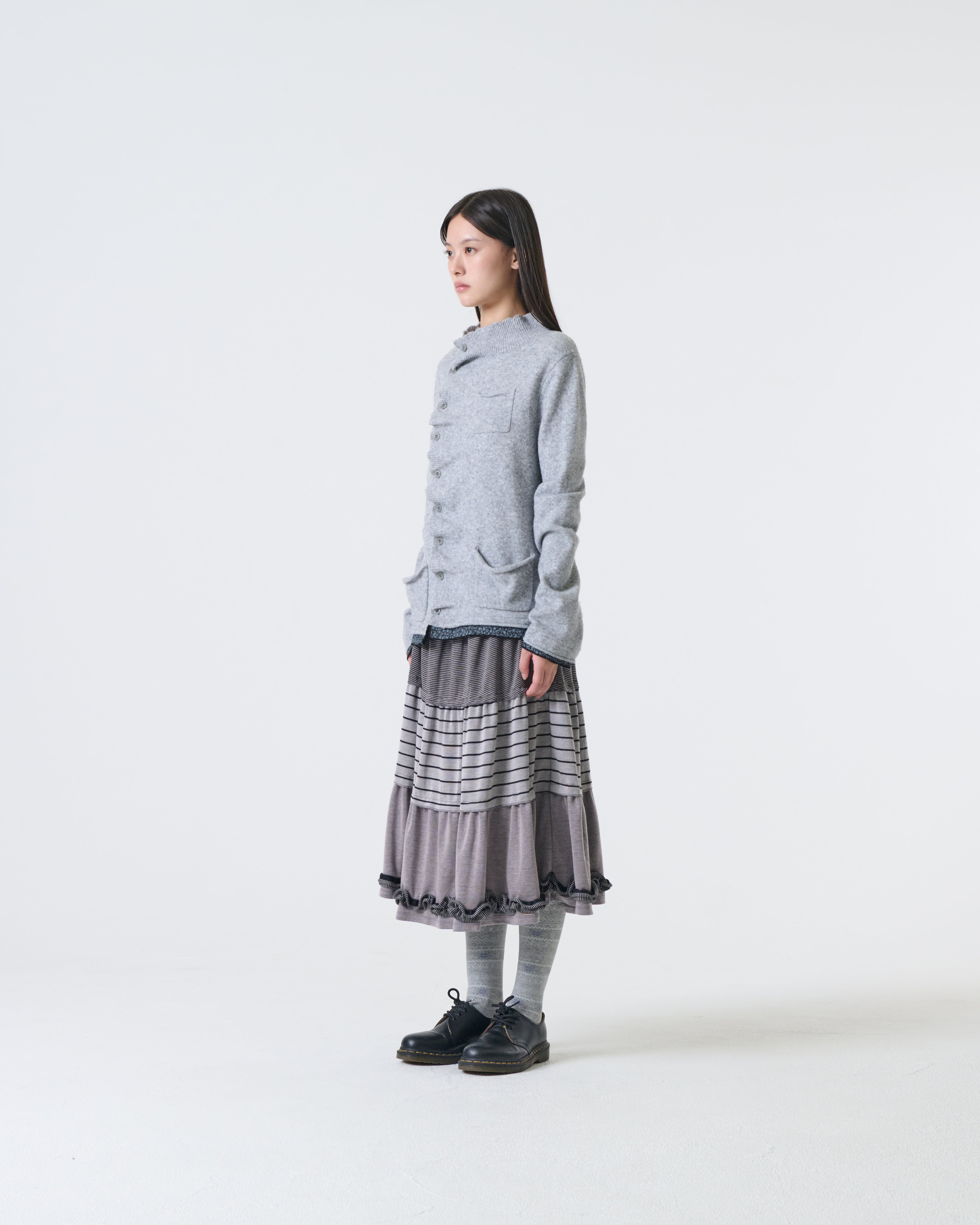 WRINKLE LAYERED CARDIGAN [CHARCOAL]