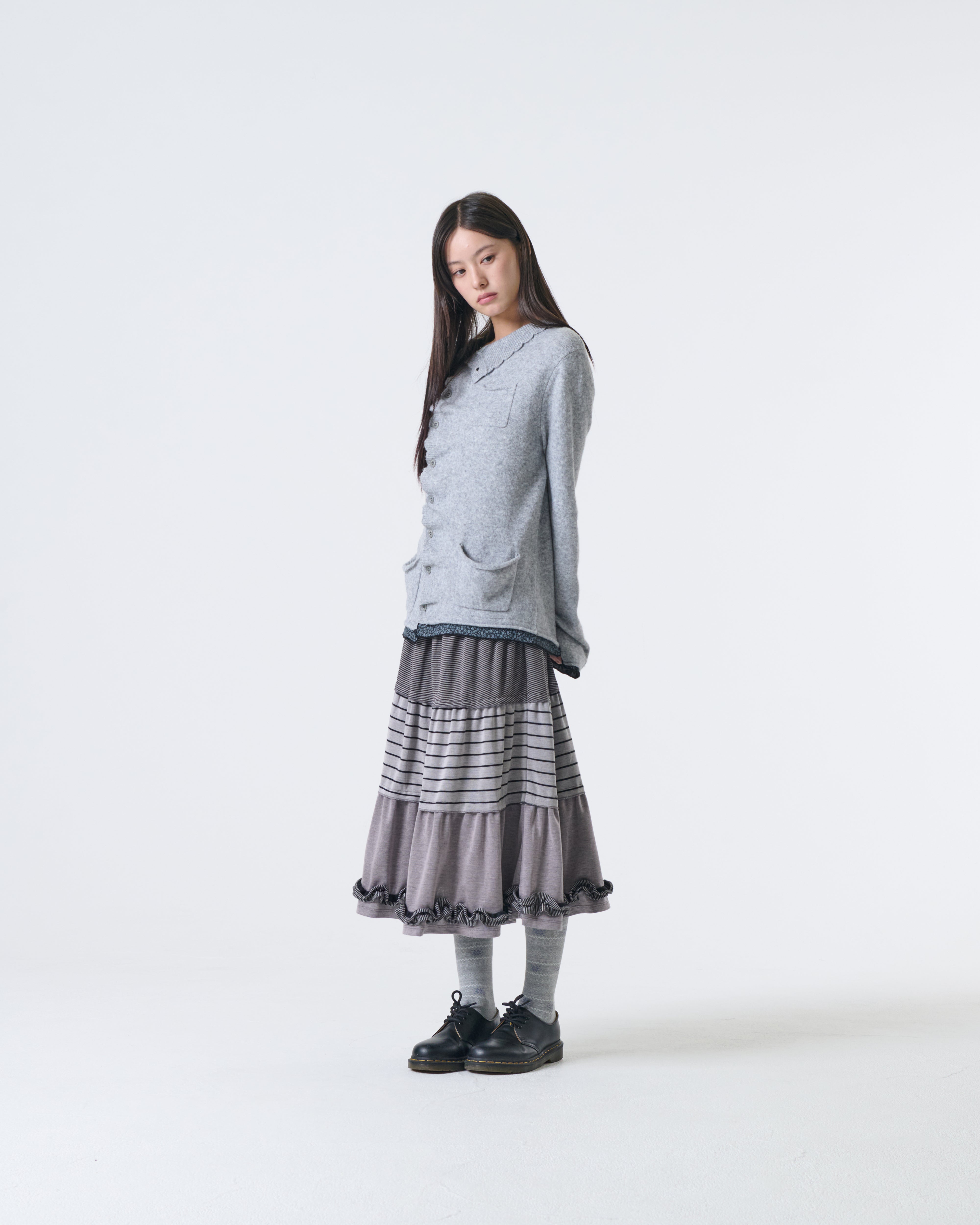 WRINKLE LAYERED CARDIGAN [CHARCOAL]
