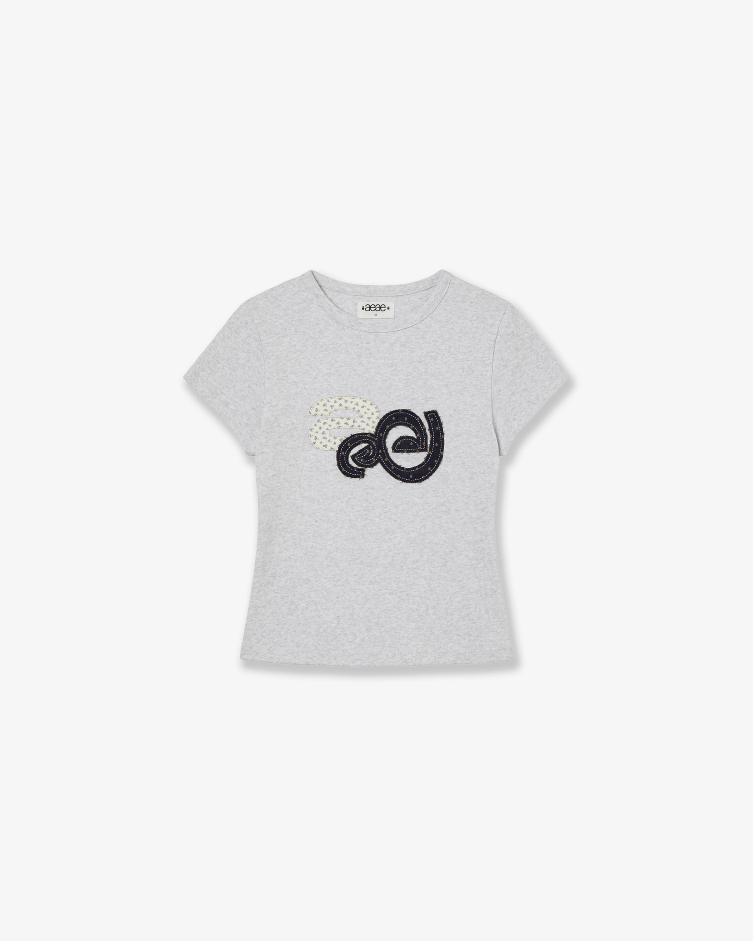 APPLIQUE FLOWER LOGO TEE [LIGHT GREY]