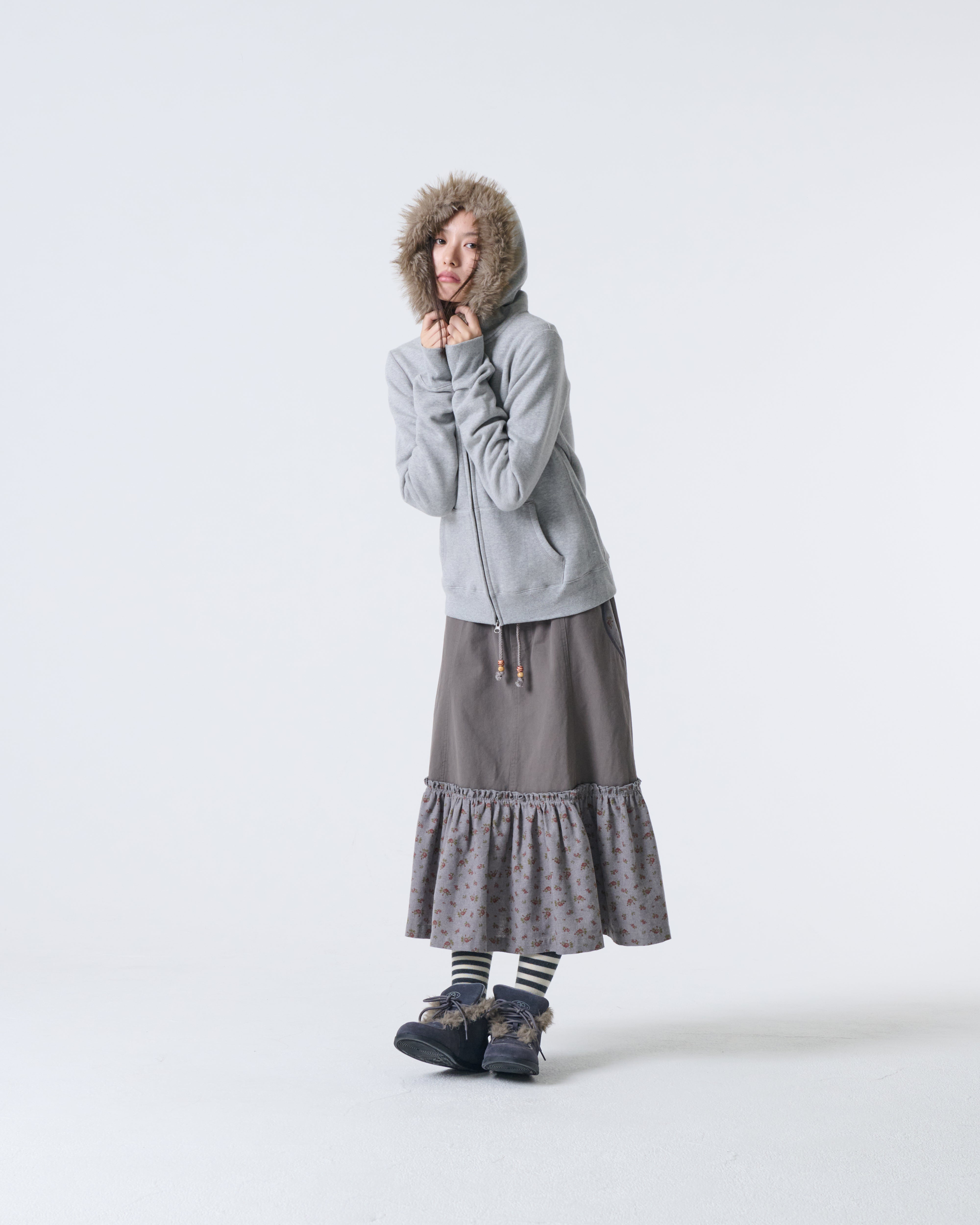 FUR DOT SMALL LETTER HOOD ZIP UP [MELANGE GREY]