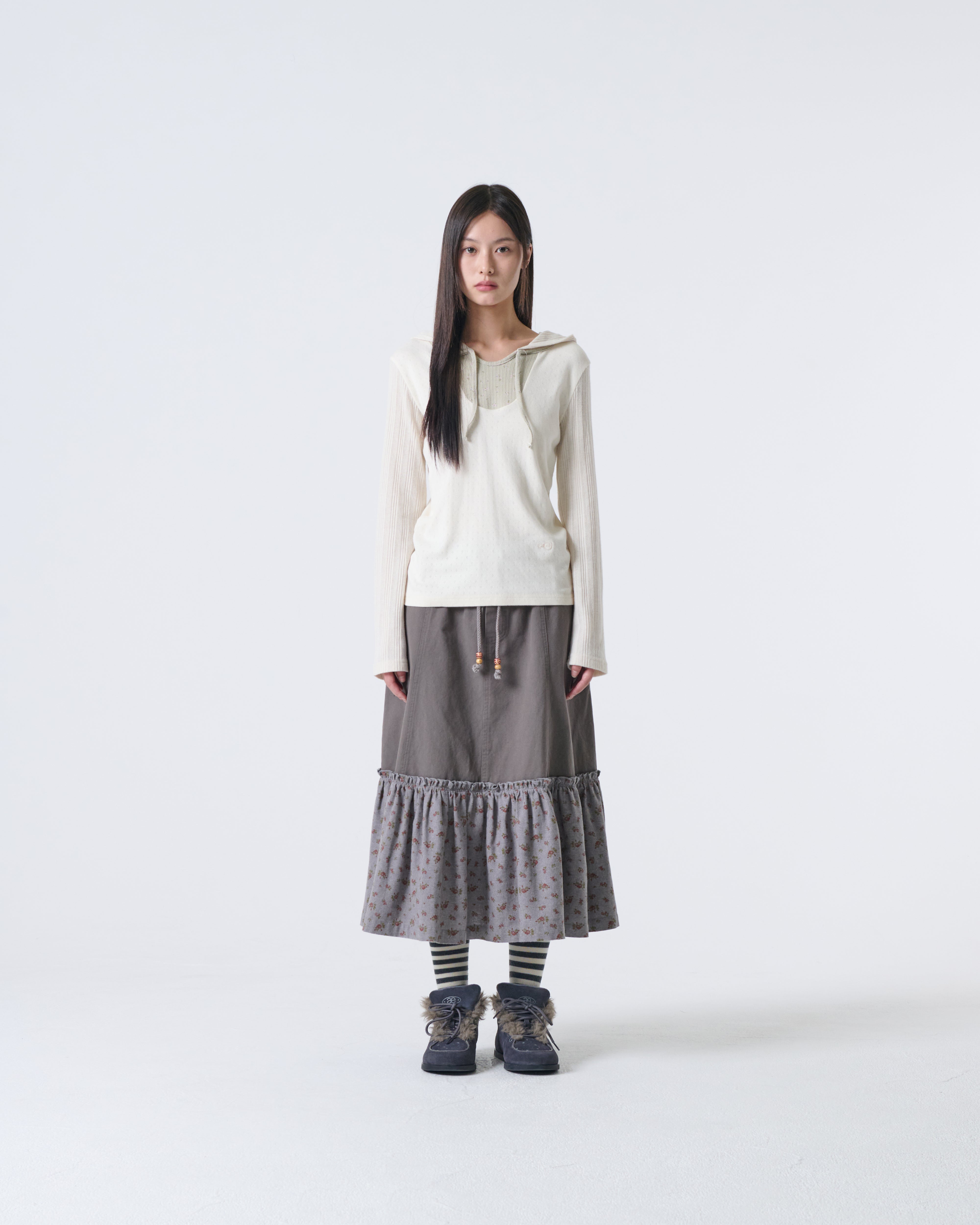 FLOWER BLOCK HOODIE [IVORY]