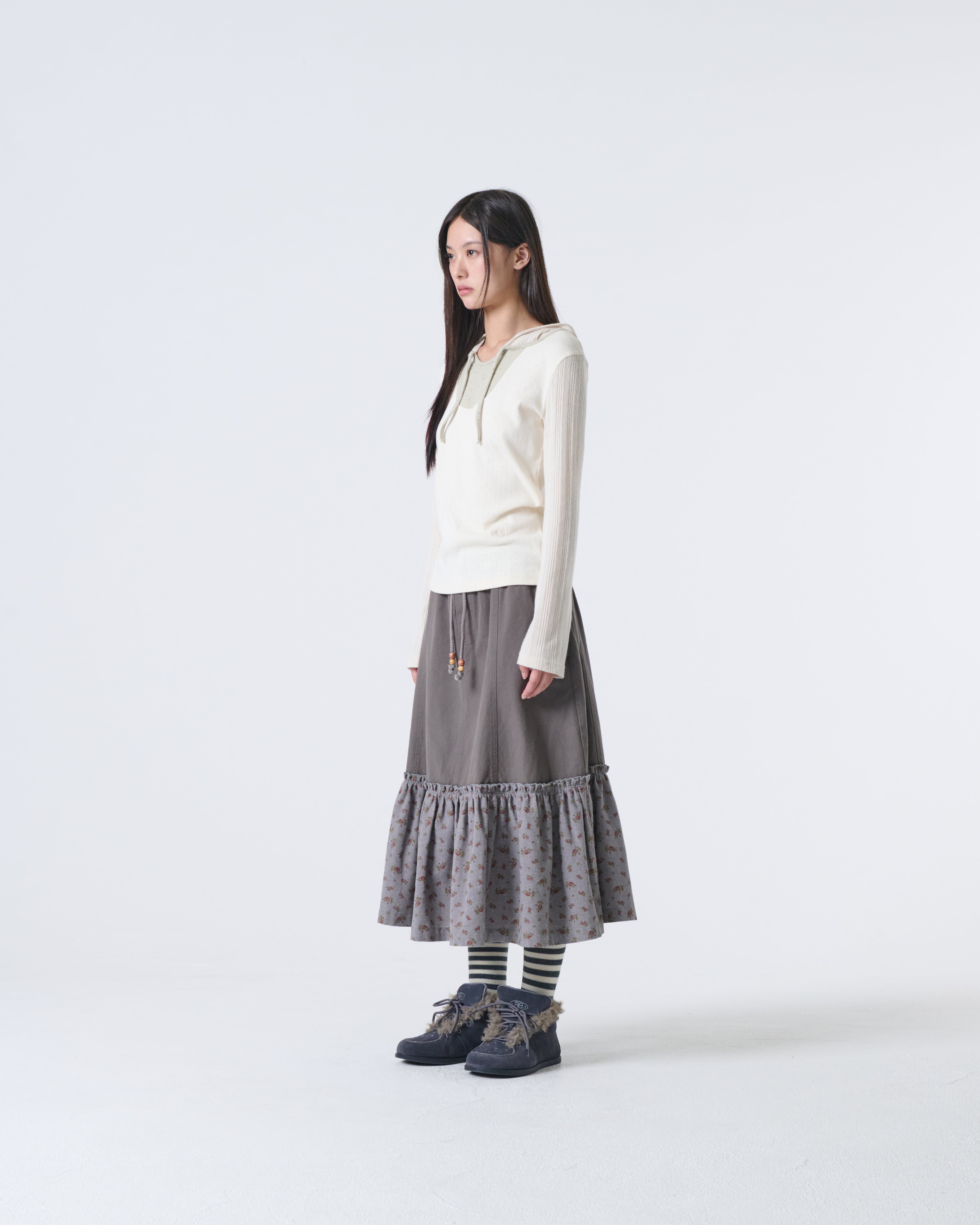 FLOWER BLOCK HOODIE [IVORY]