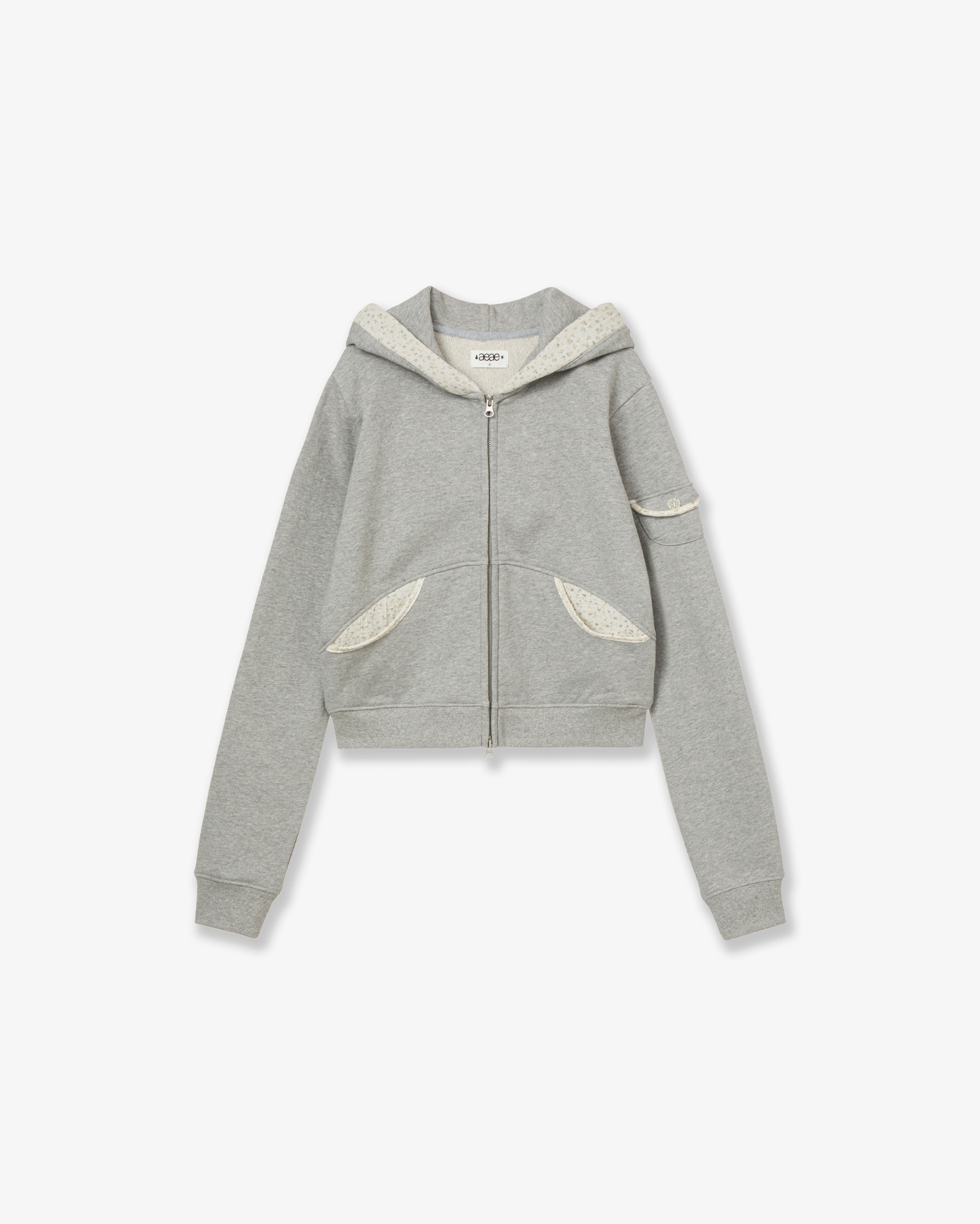 ROUND POCKET HOODIE ZIP-UP [MELANGE GREY]
