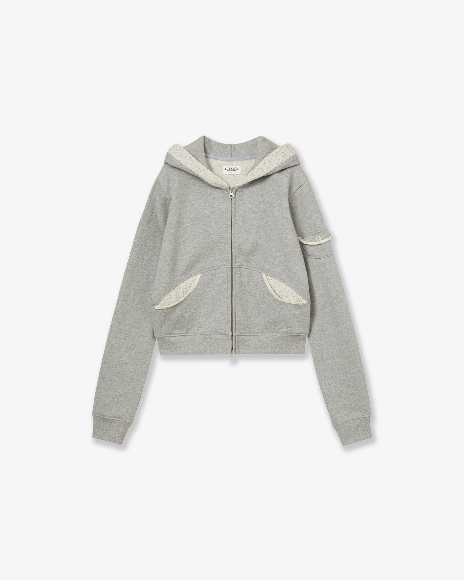 ROUND POCKET HOODIE ZIP-UP [MELANGE GREY]