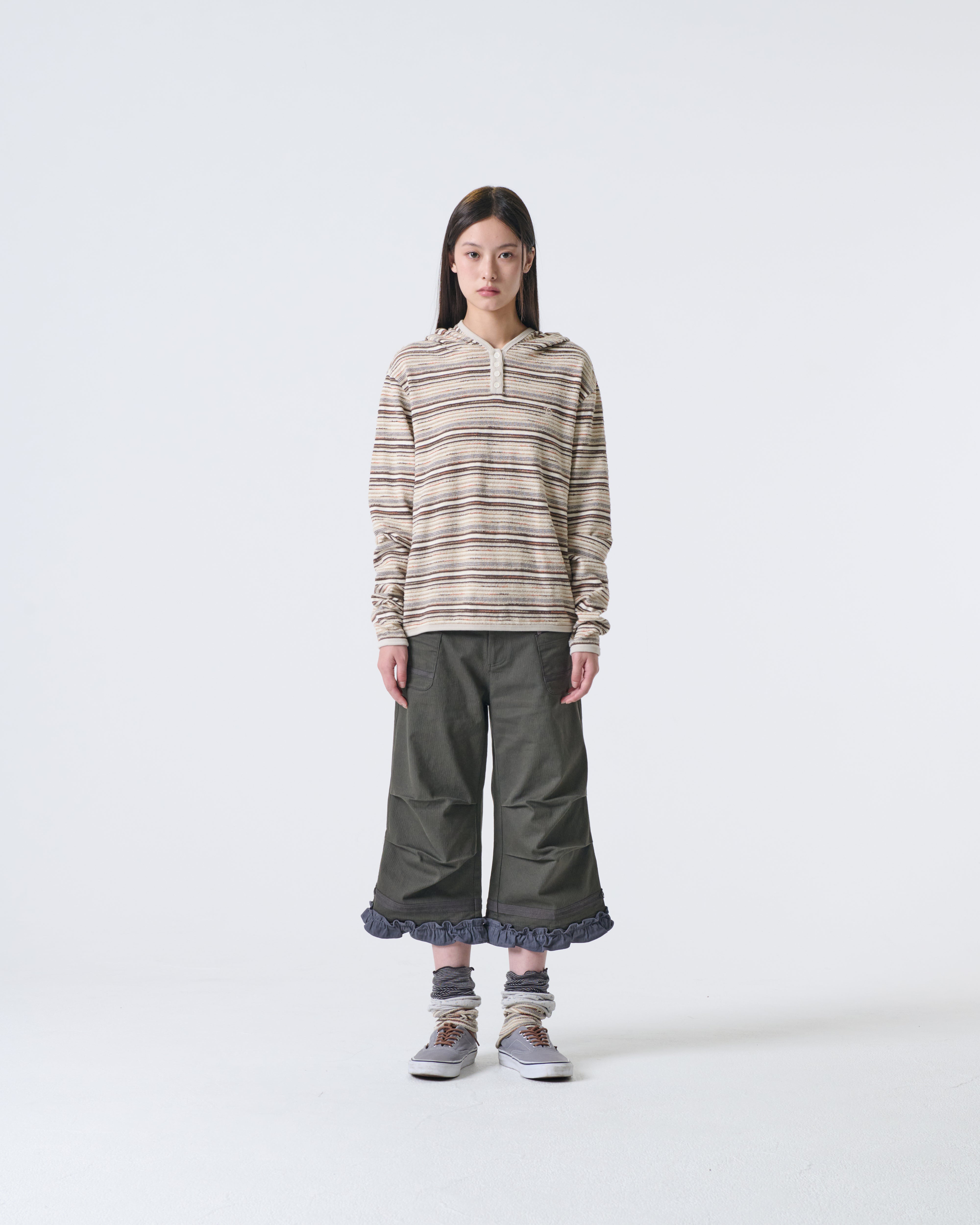 STRIPE KNIT HOODIE [IVORY]