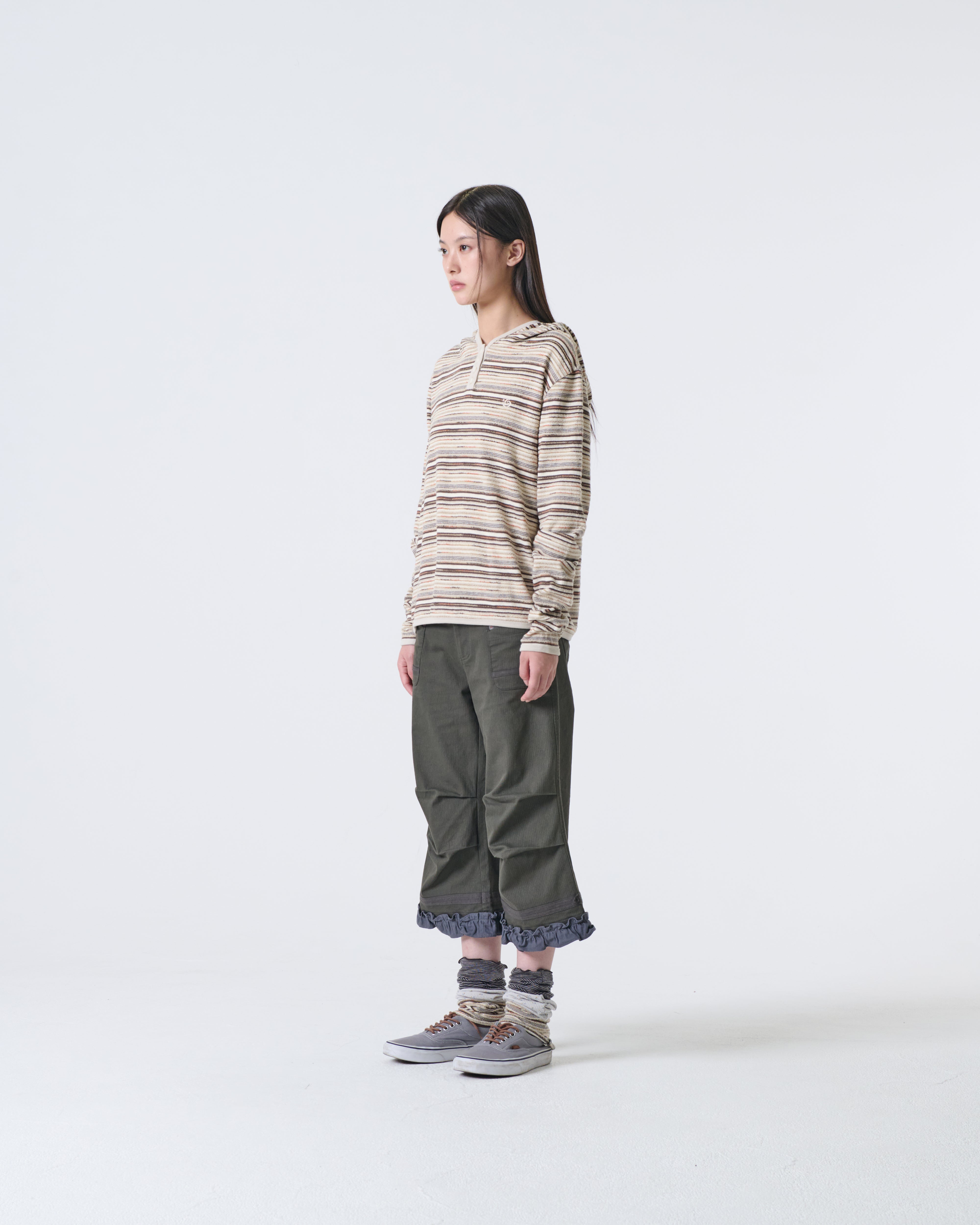 STRIPE KNIT HOODIE [IVORY]