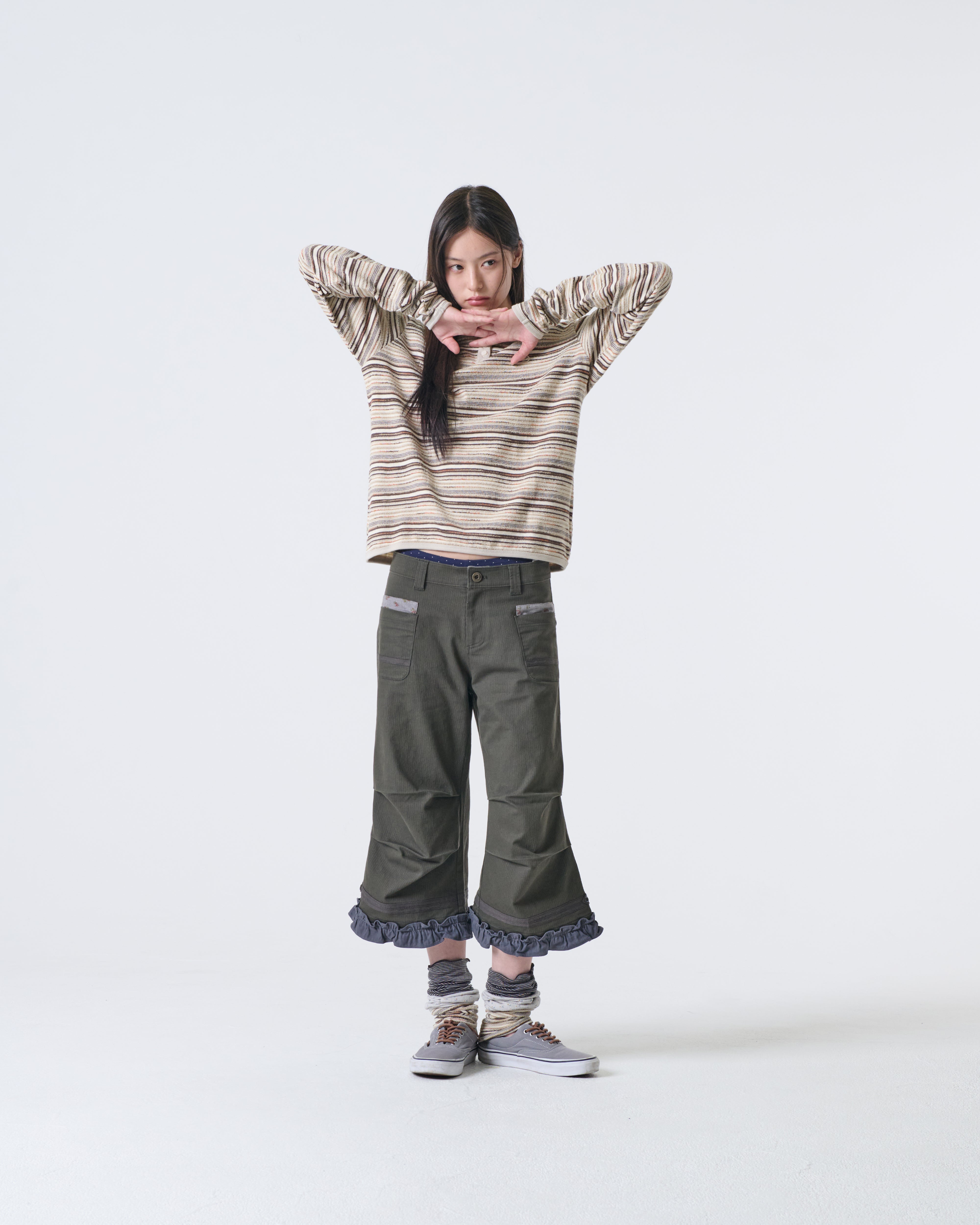 STRIPE KNIT HOODIE [IVORY]