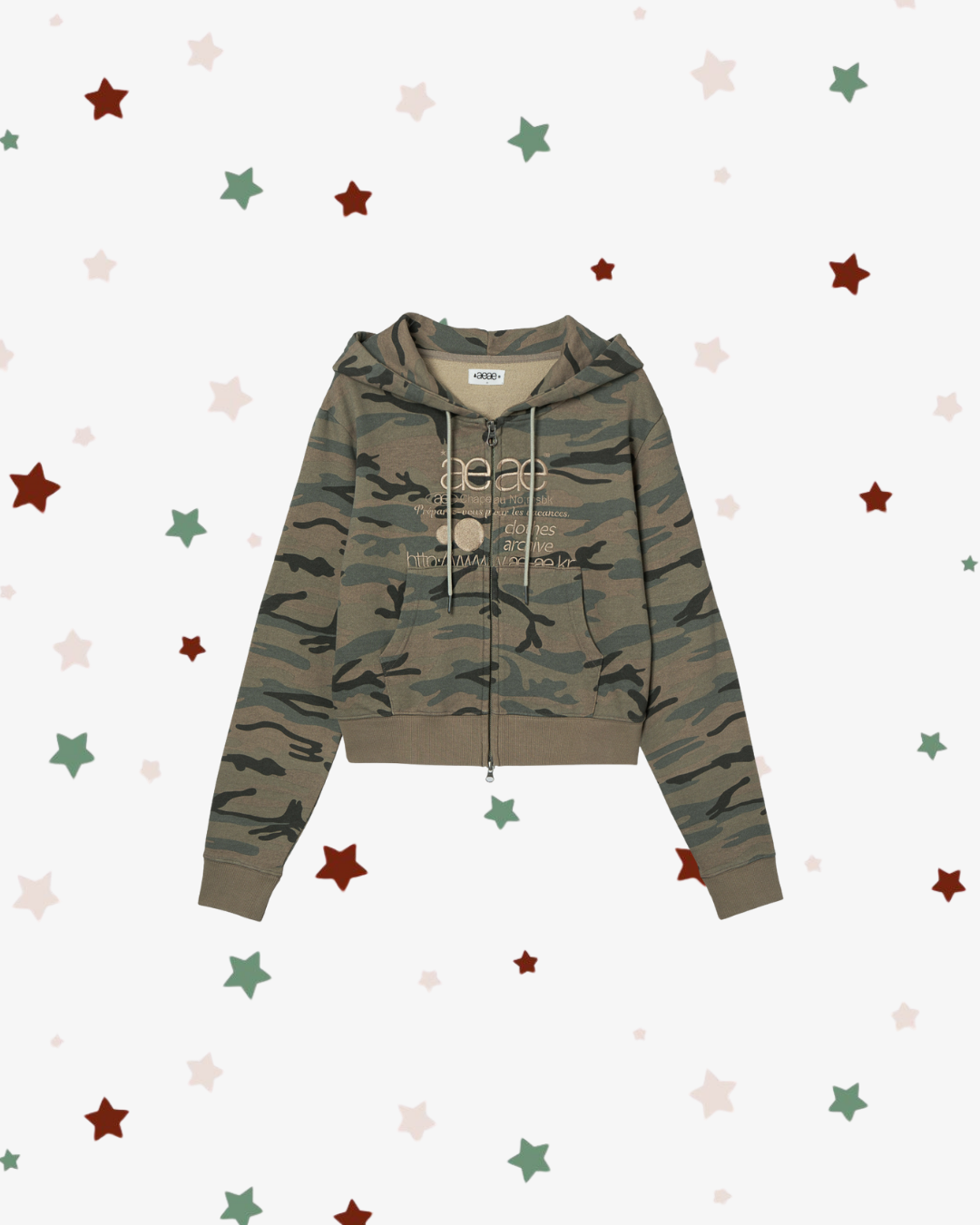 WEB LOGO CROP HOOD ZIP UP [CAMO BEIGE]