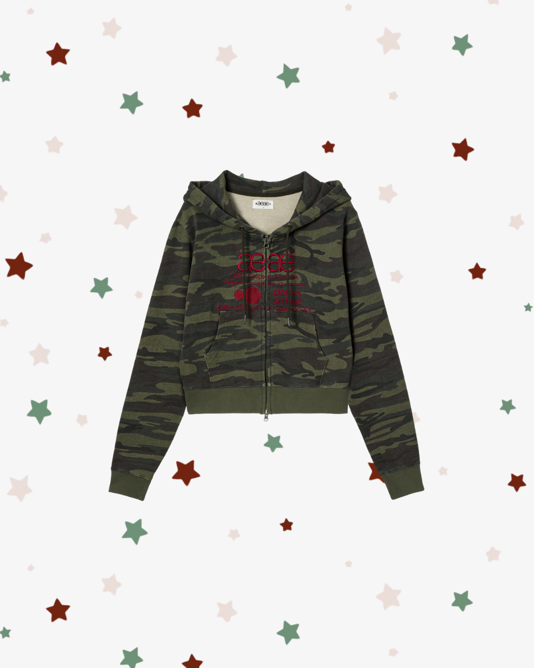 WEB LOGO CROP HOOD ZIP UP [CAMO GREEN]